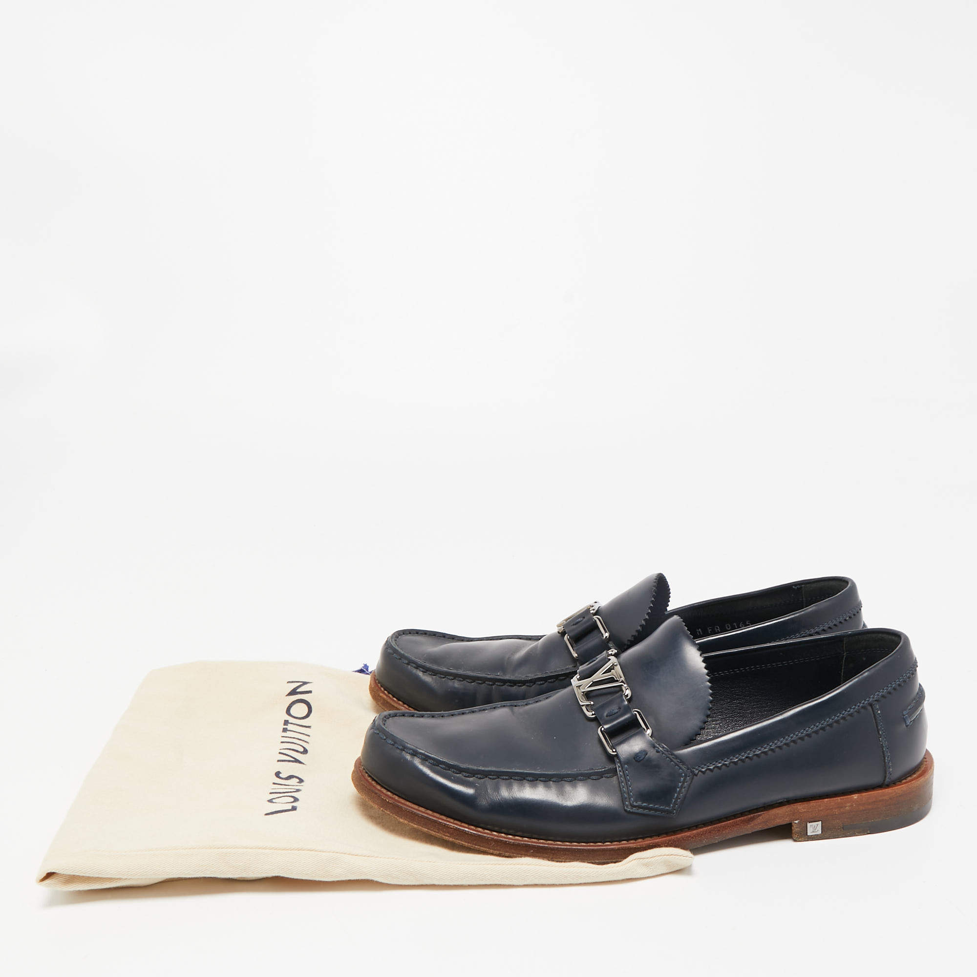 Louis Vuitton Navy Blue Leather Hockenheim Loafers Size 40
