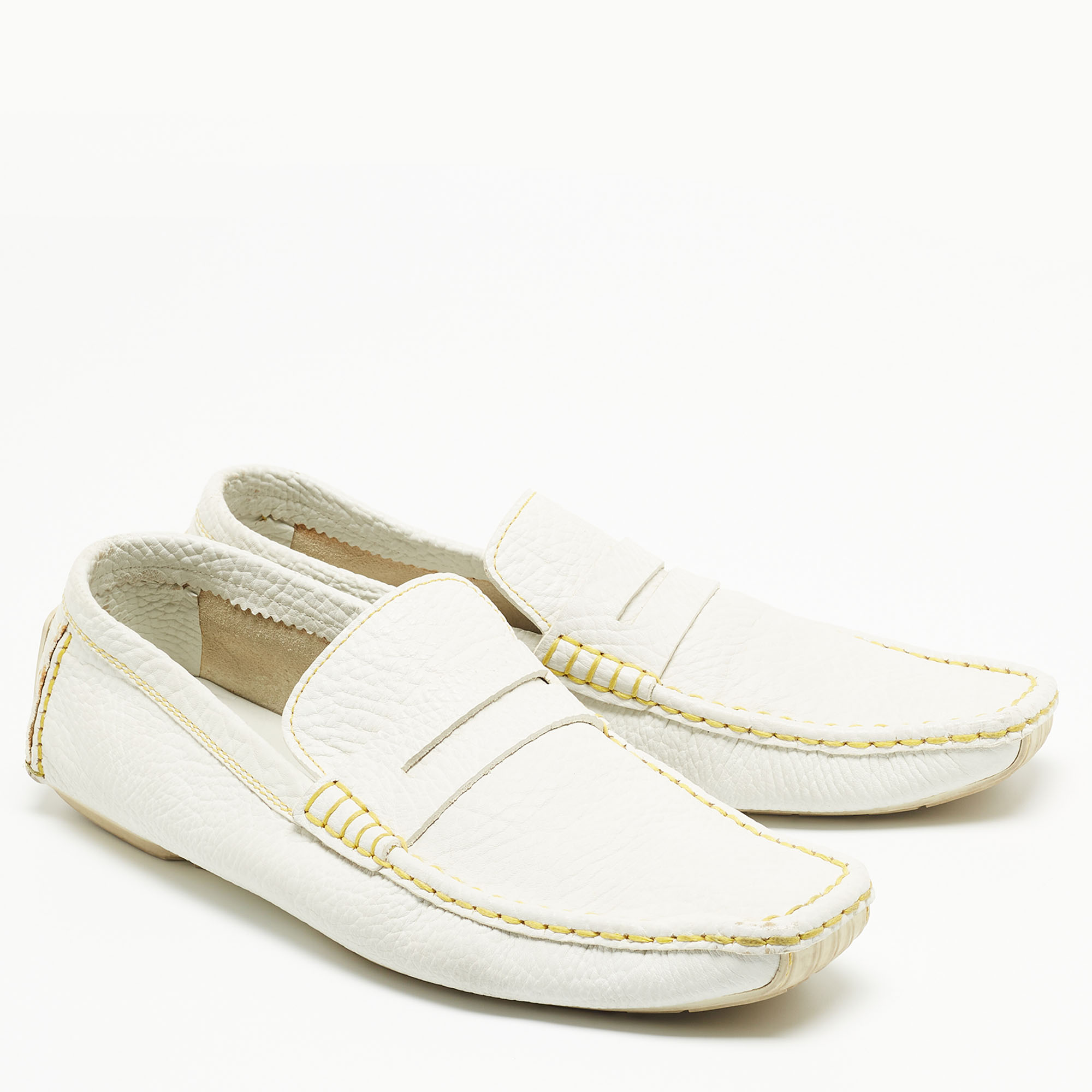 Louis Vuitton White Leather Lombok Slip On Loafers Size 45