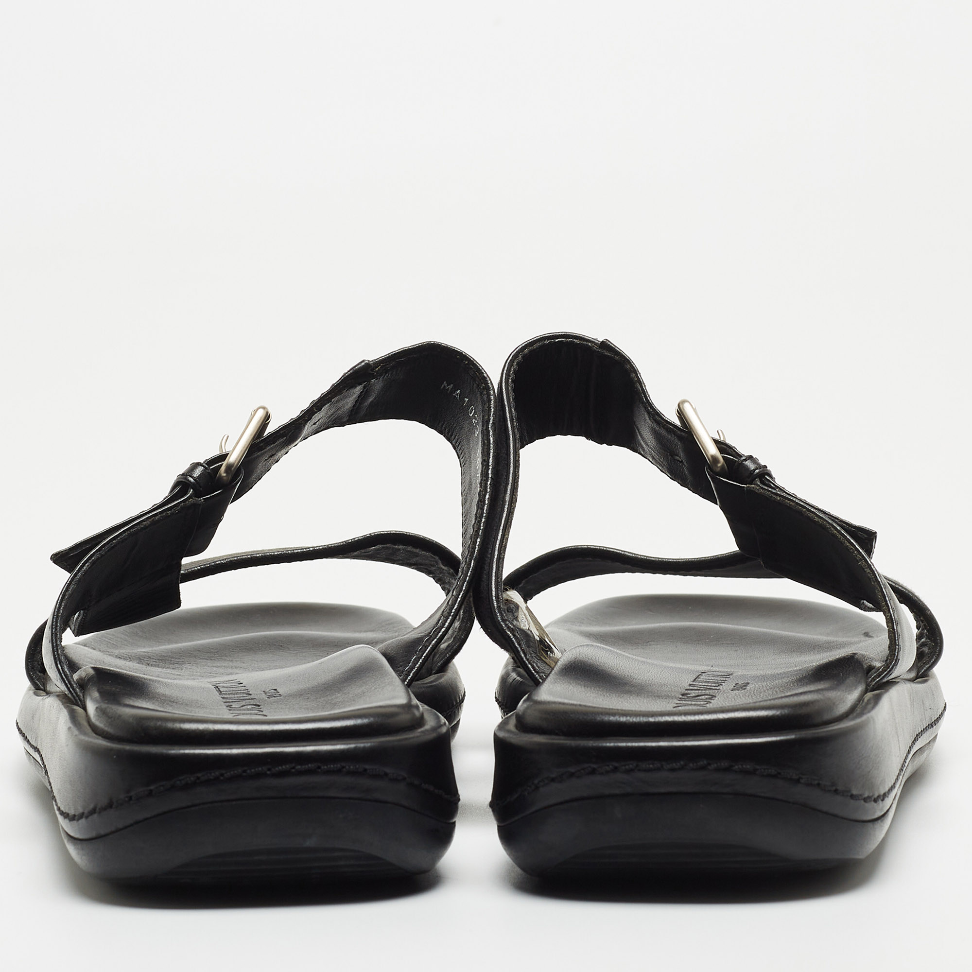 Louis Vuitton Black Leather And Logo Canvas Slide Sandals Size 44.5