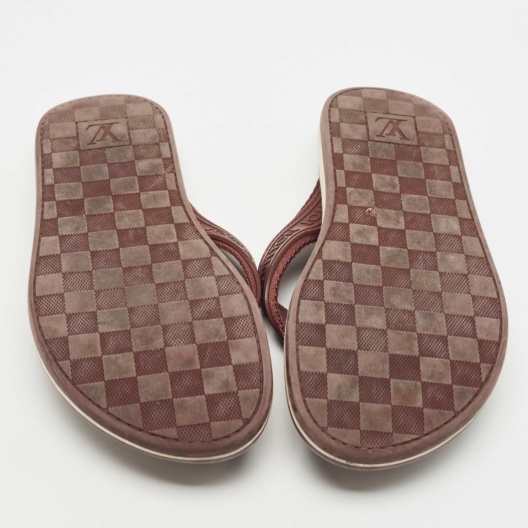 Louis Vuitton Burgundy Logo Embossed Rubber Thong Flats Size 42.5