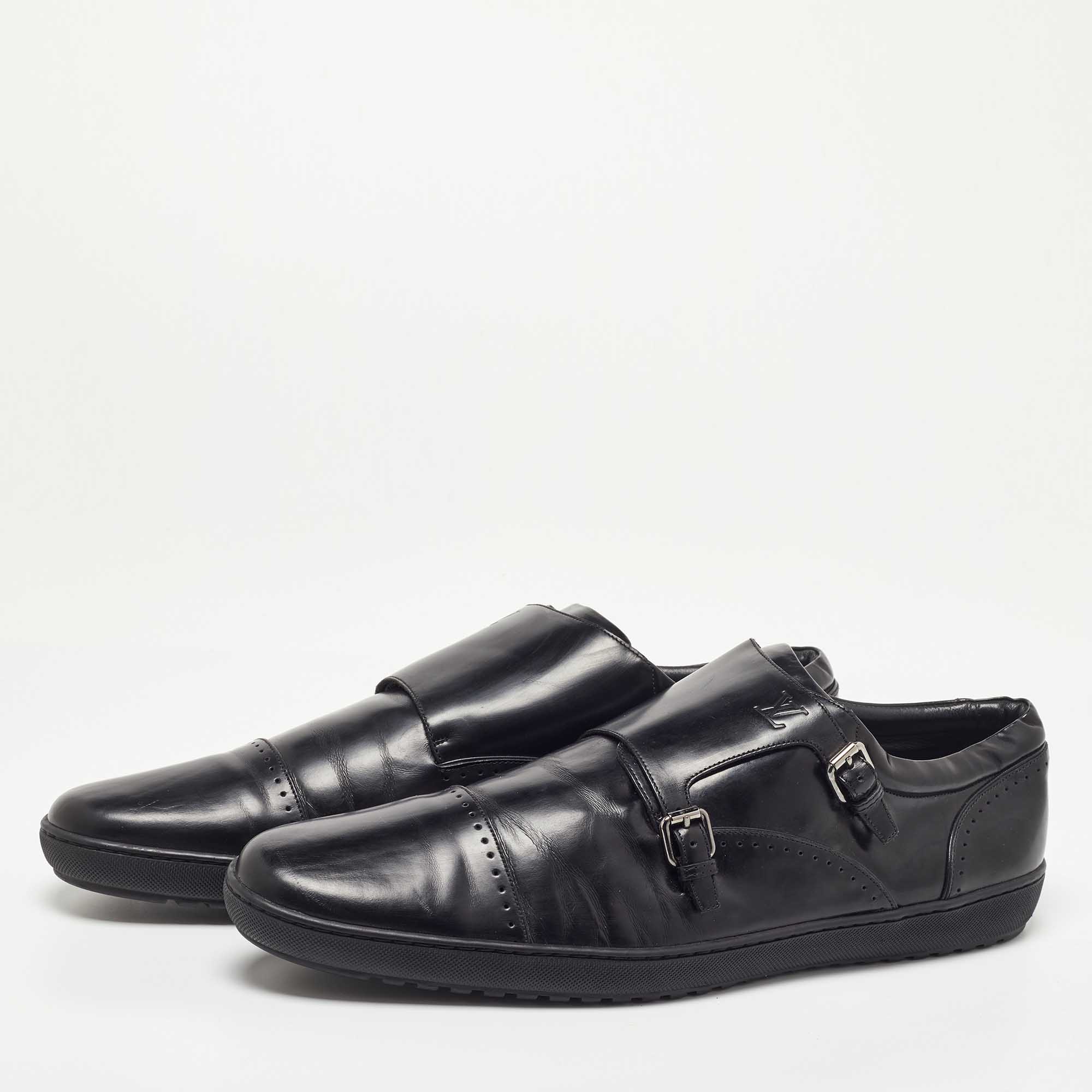 Louis Vuitton Black Leather Monk Strap Loafers Size 46