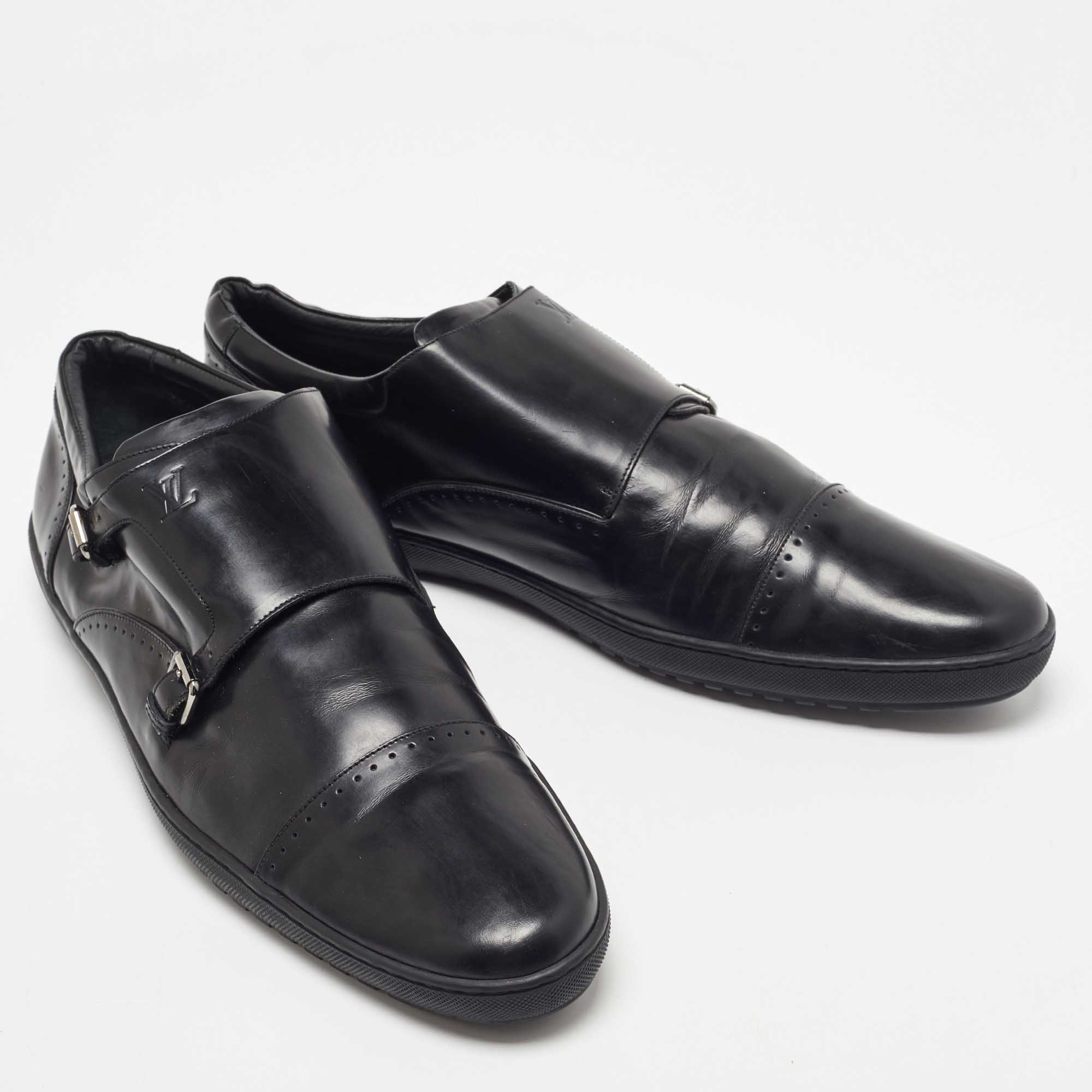 Louis Vuitton Black Leather Monk Strap Loafers Size 46