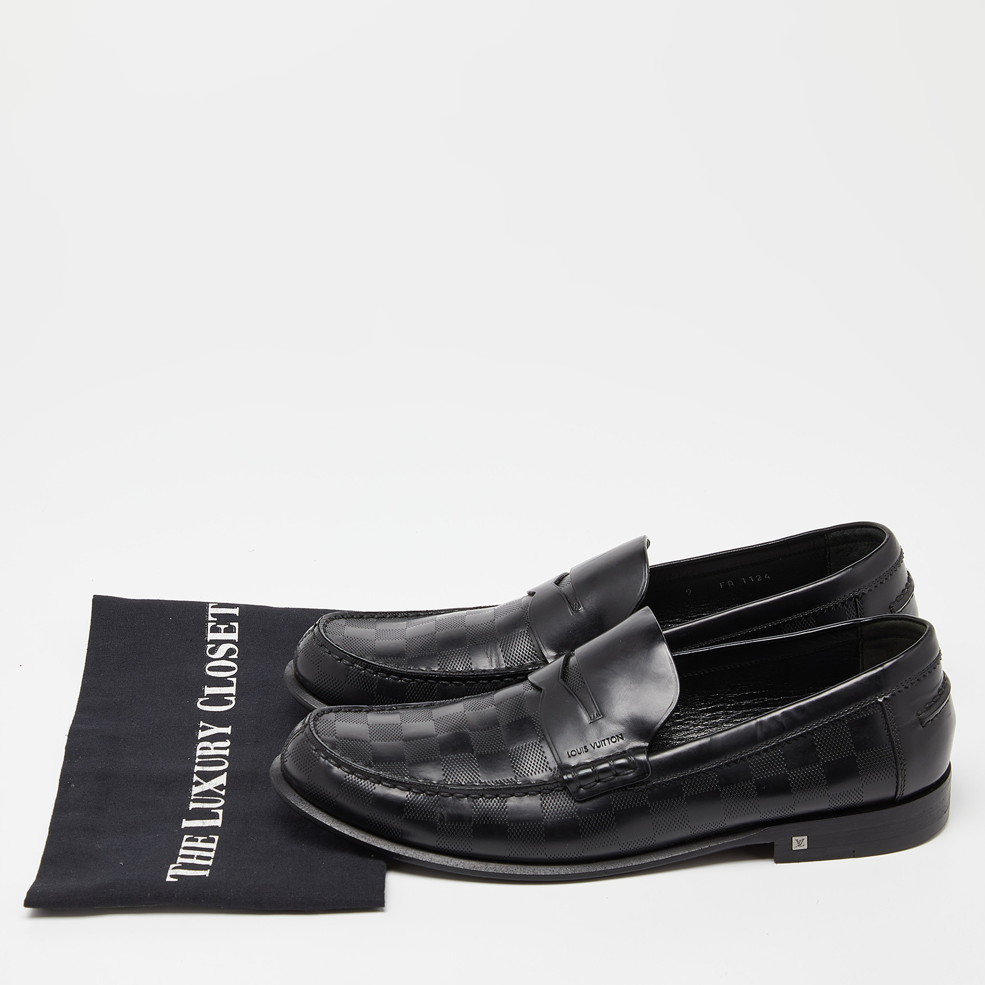 Louis Vuitton Black Damier Infini Leather Santiago Loafers Size 43