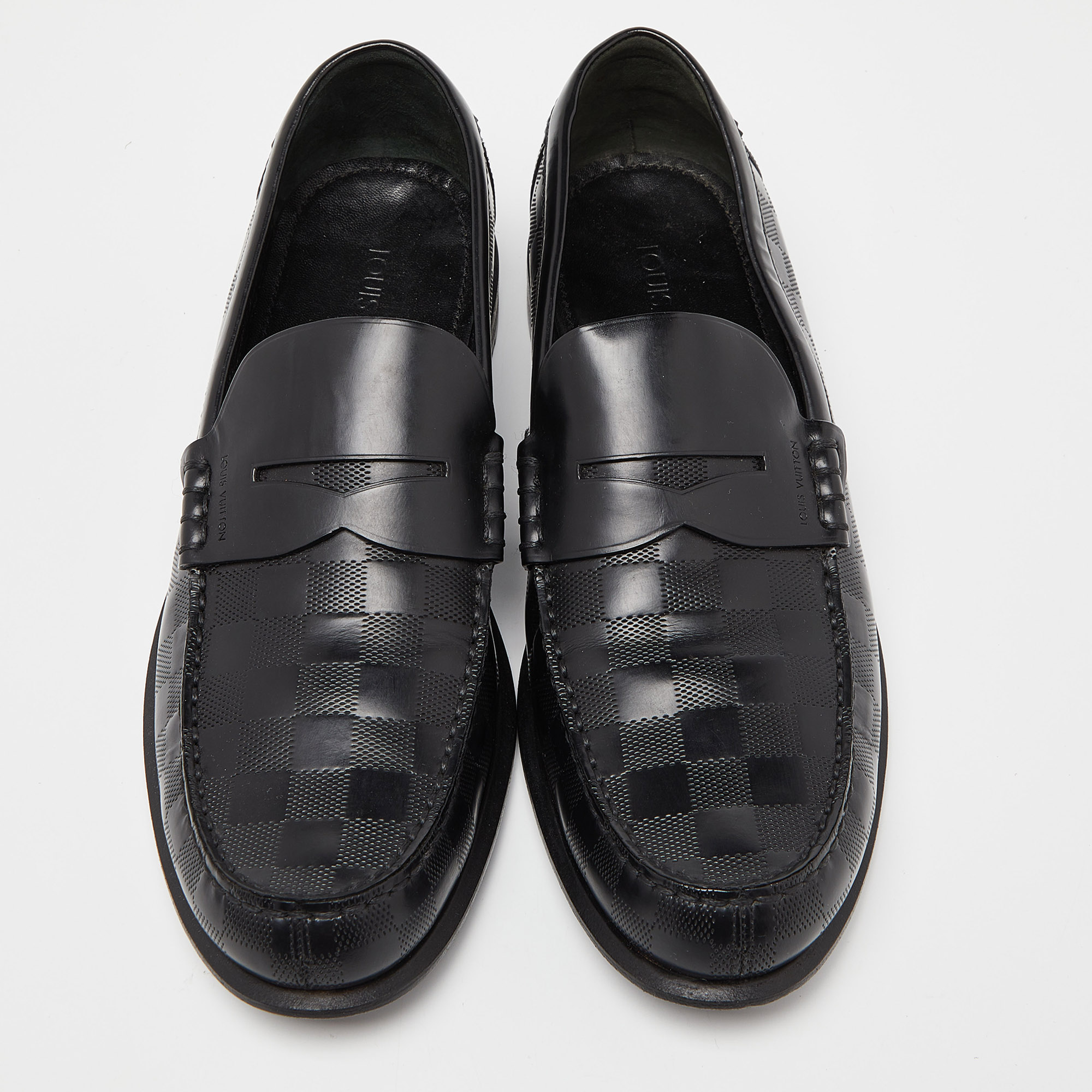 Louis Vuitton Black Damier Infini Leather Santiago Loafers Size 43