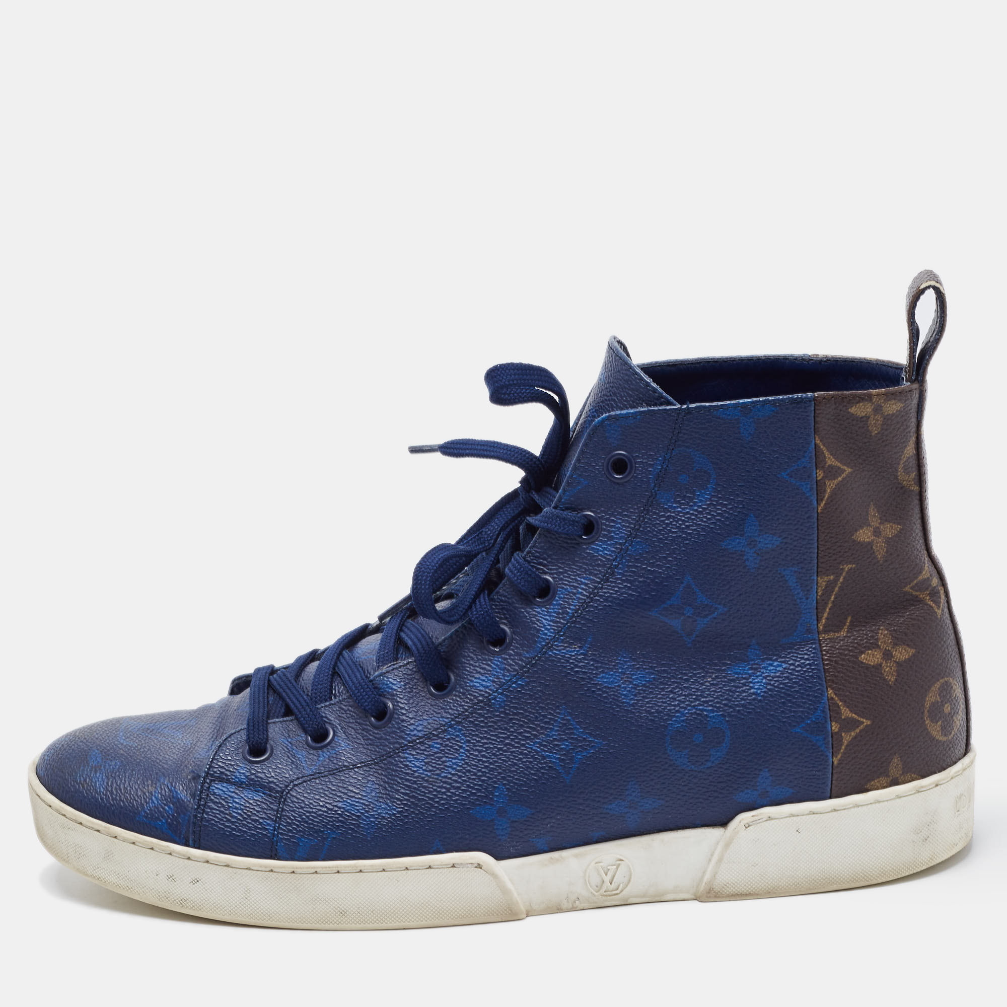 Louis vuitton blue/brown monogram canvas high top sneakers size 42.5
