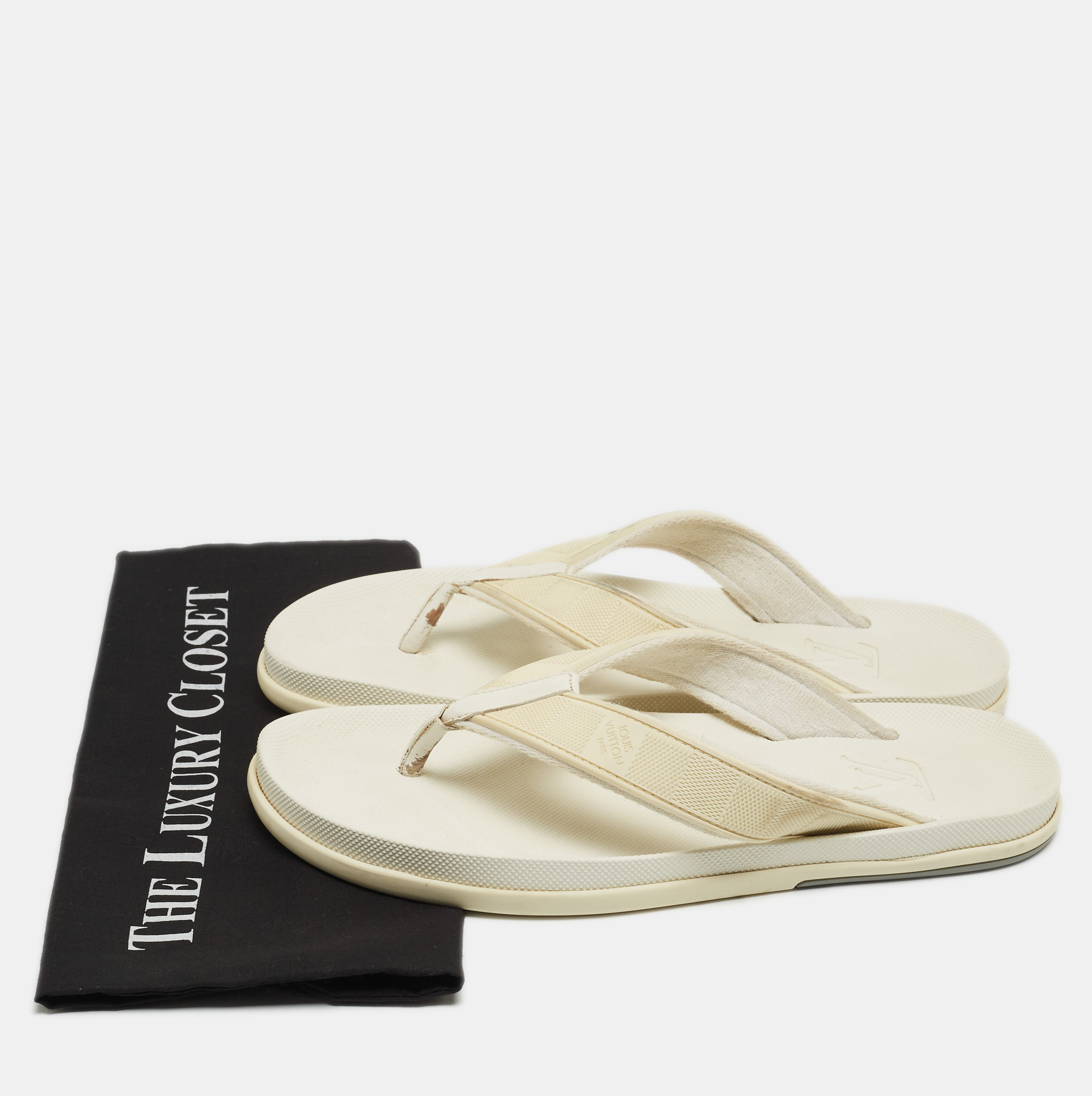 Louis Vuitton White Damier Rubber Thong Flats Size 42.5