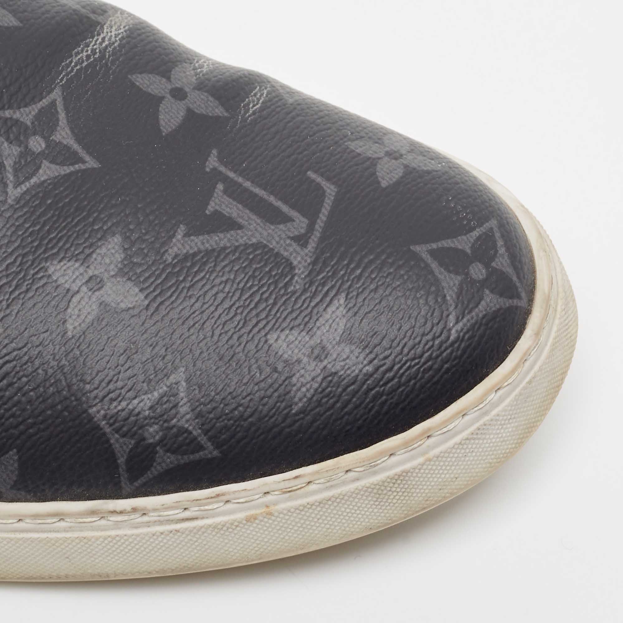Louis Vuitton Black/Grey Monogram Canvas And Leather Slip On Sneakers Size 42.5