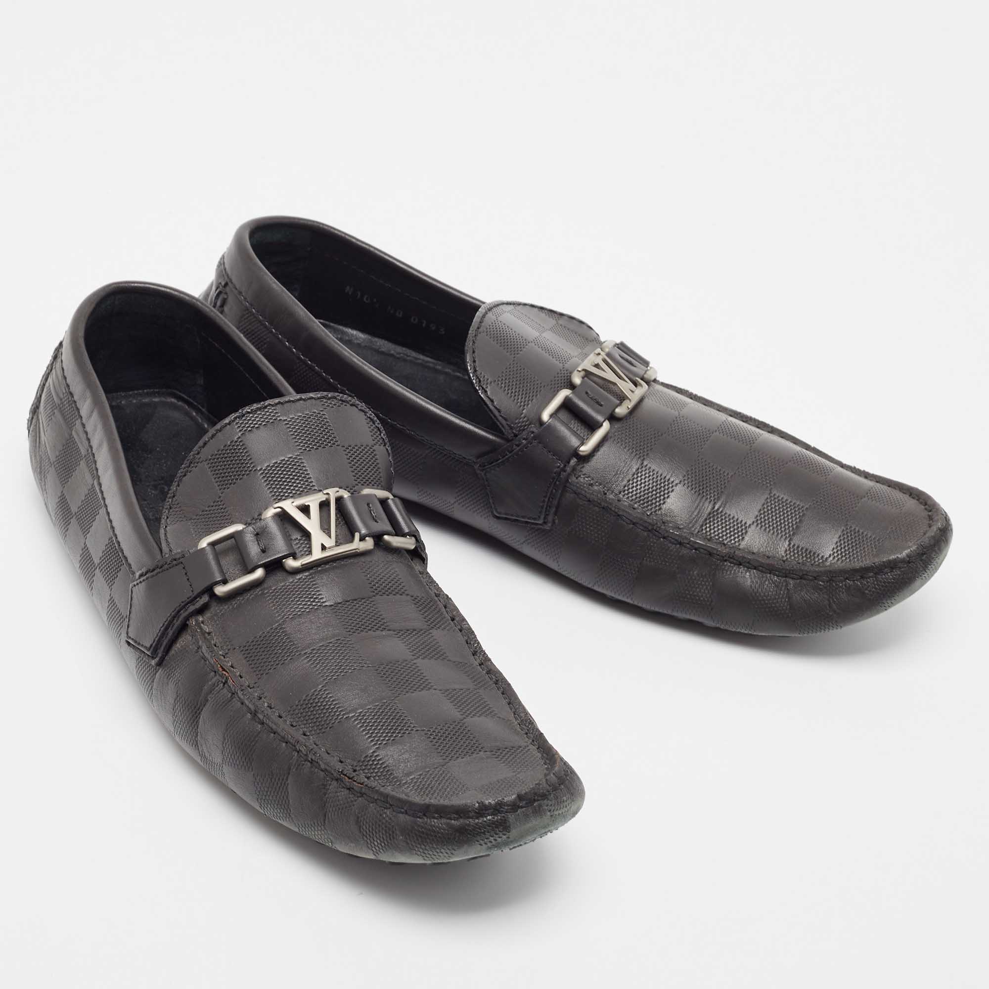 Louis Vuitton Black Damier Infini Leather Hockenheim Slip On Loafers Size 44.5