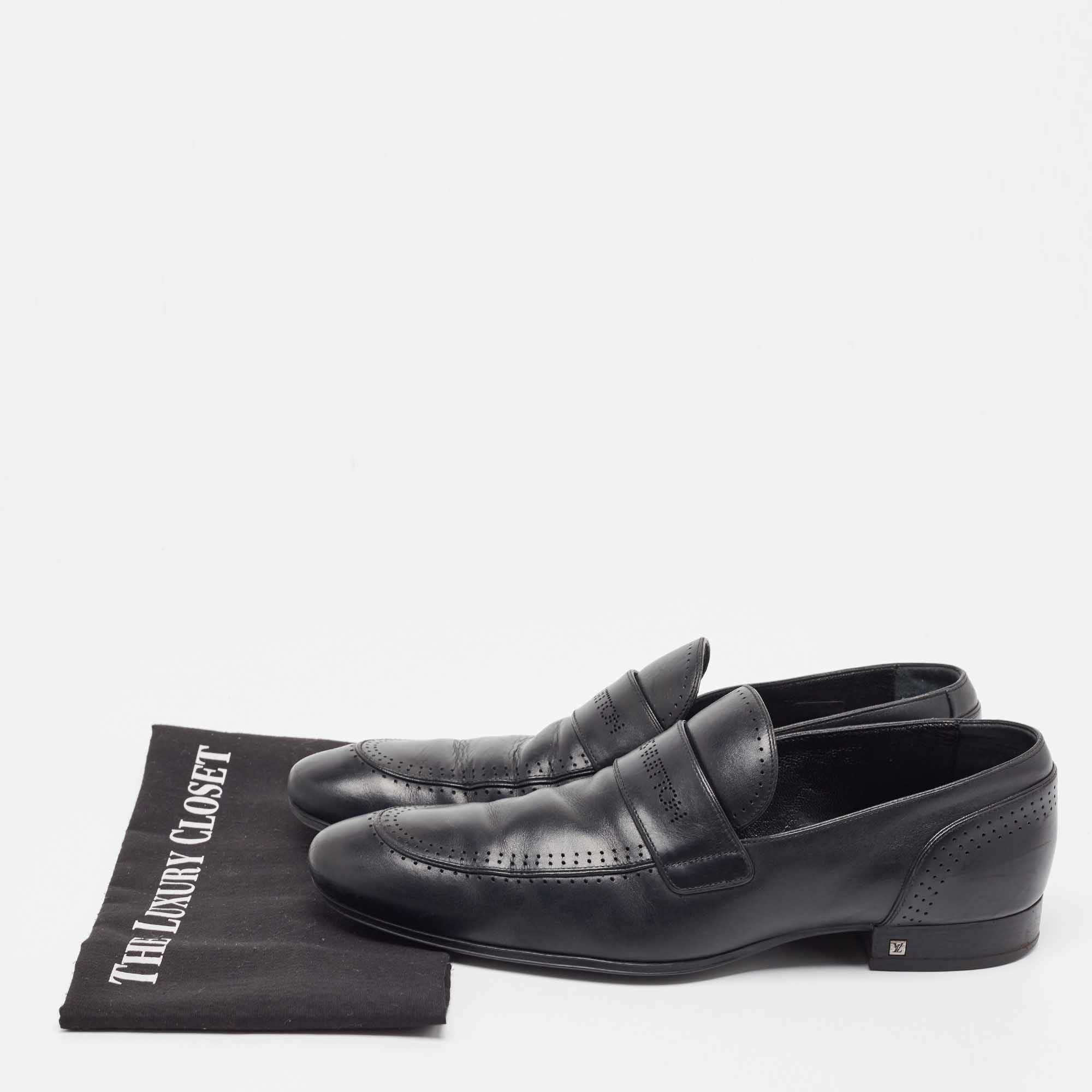 Louis Vuitton Black Leather Slip On Loafers Size 43