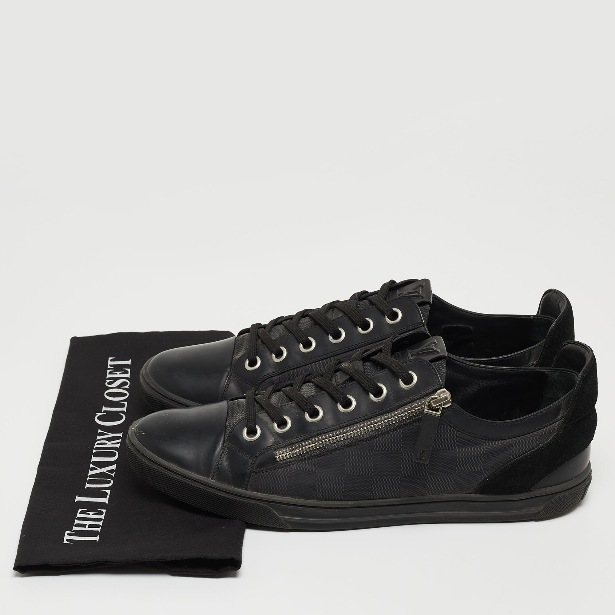 Louis Vuitton Black Leather And Damier Fabric Challenge Zip Up Sneakers Size 43