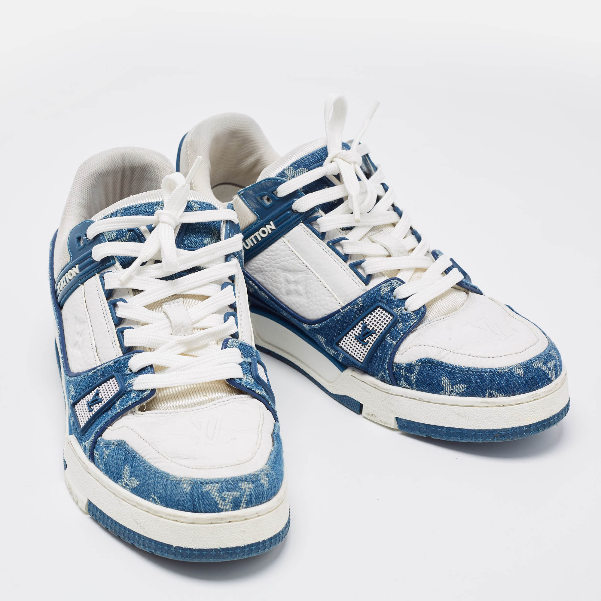 Louis Vuitton Blue/White Demin And Leather Trainer Low Top Sneakers Size 41