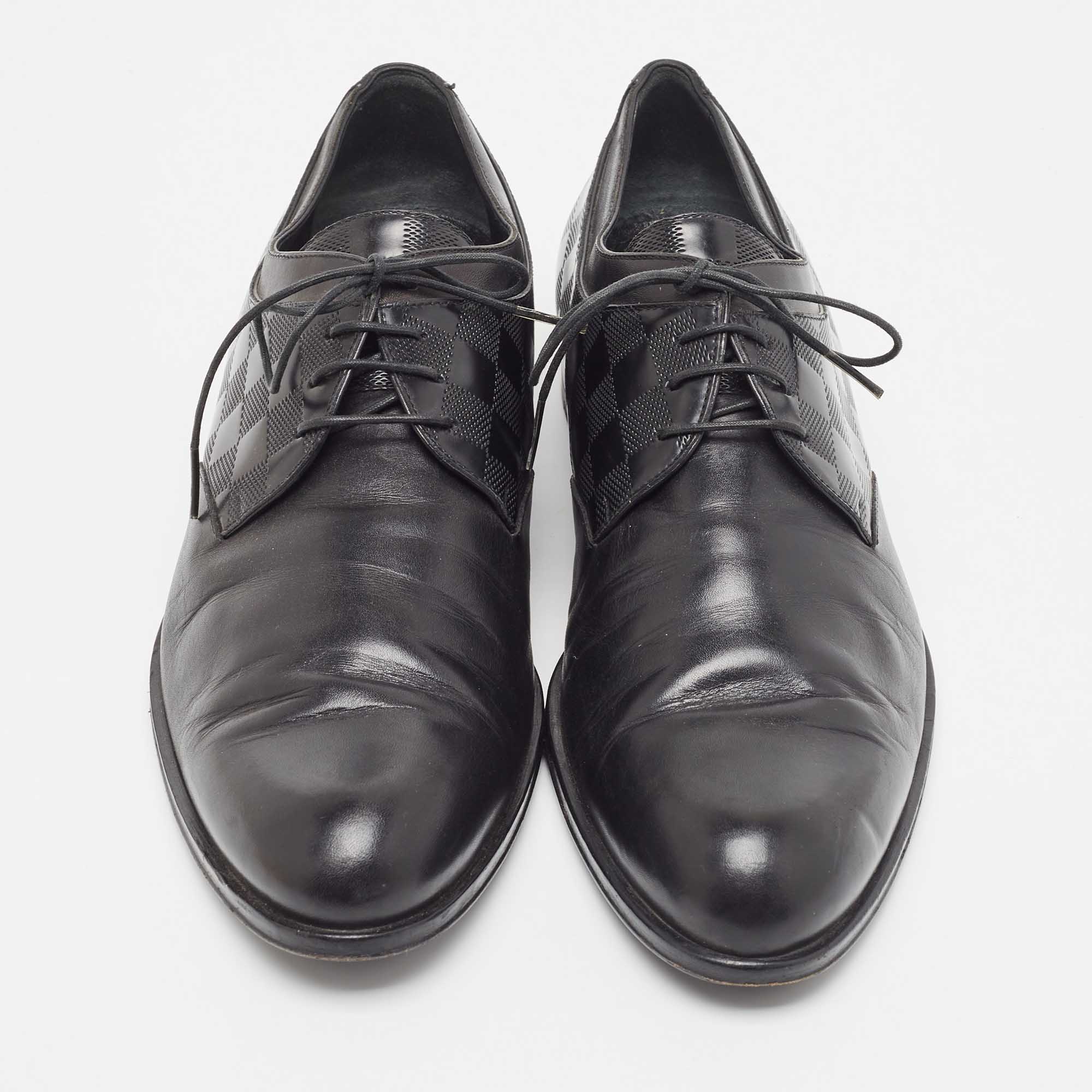 Louis Vuitton Black Damier Embossed Leather Lace Up Oxford Size 43