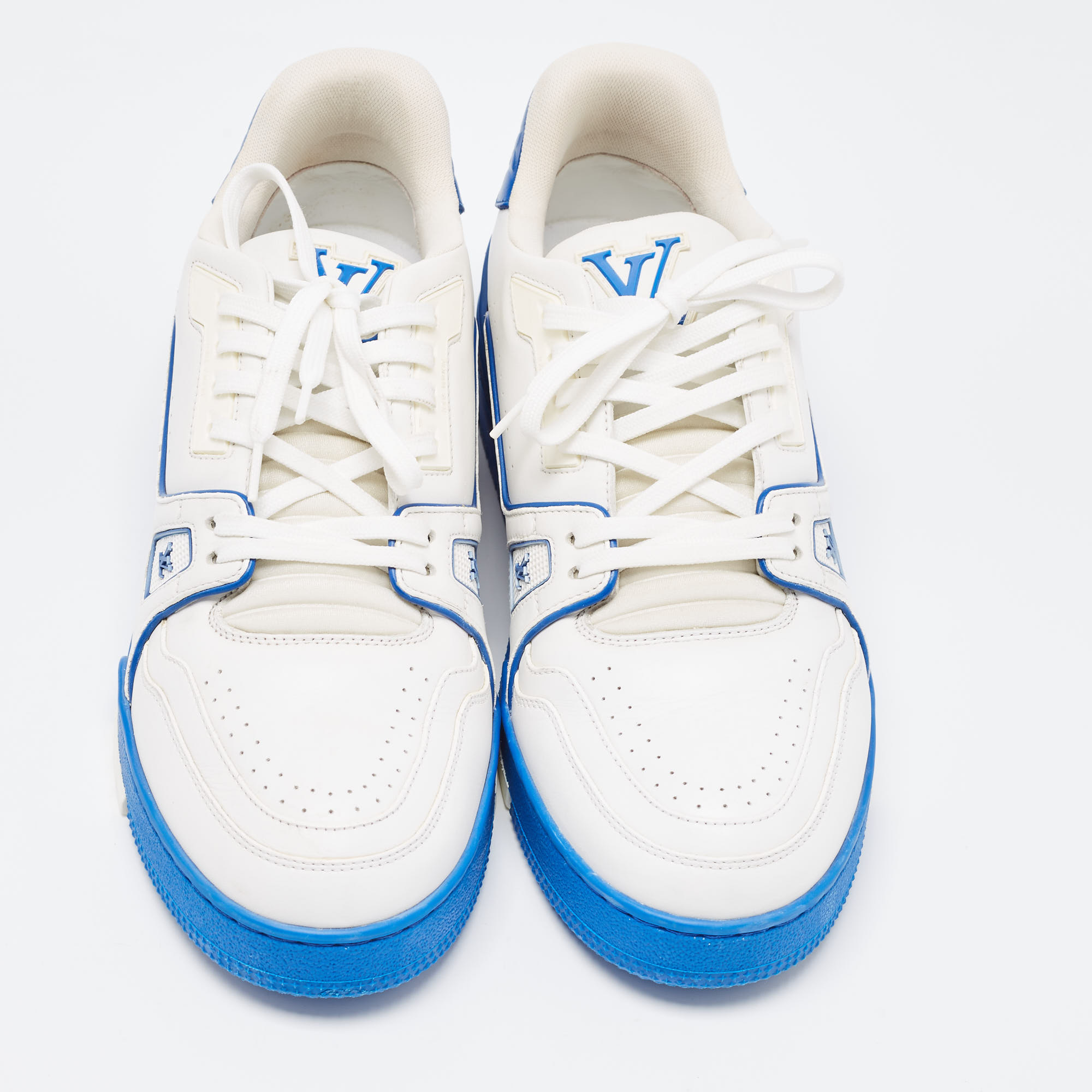 Louis Vuitton White/Blue Leather LV Trainer Sneakers Size 41