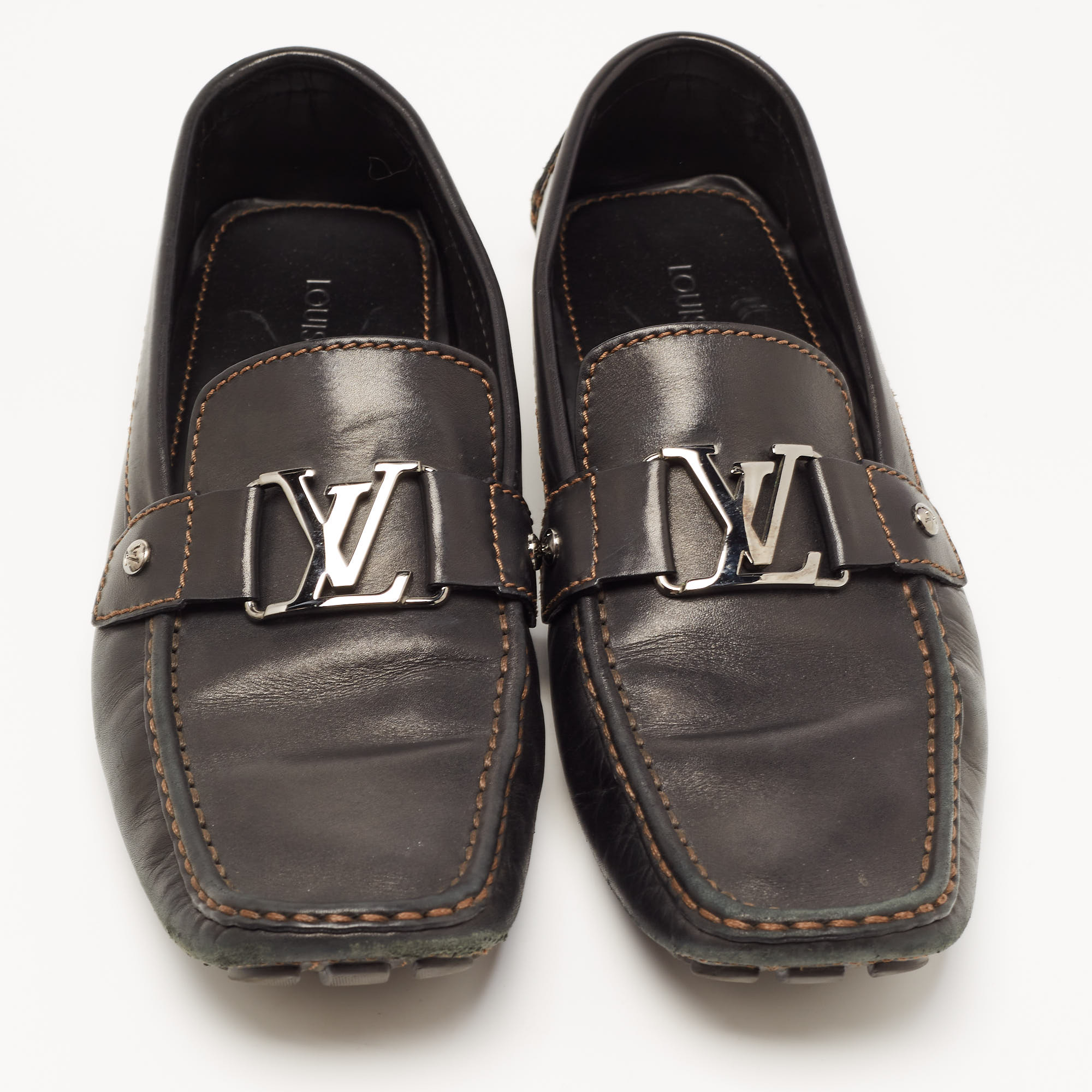 Louis Vuitton Black Leather Monte Carlo Loafers Size 44.5