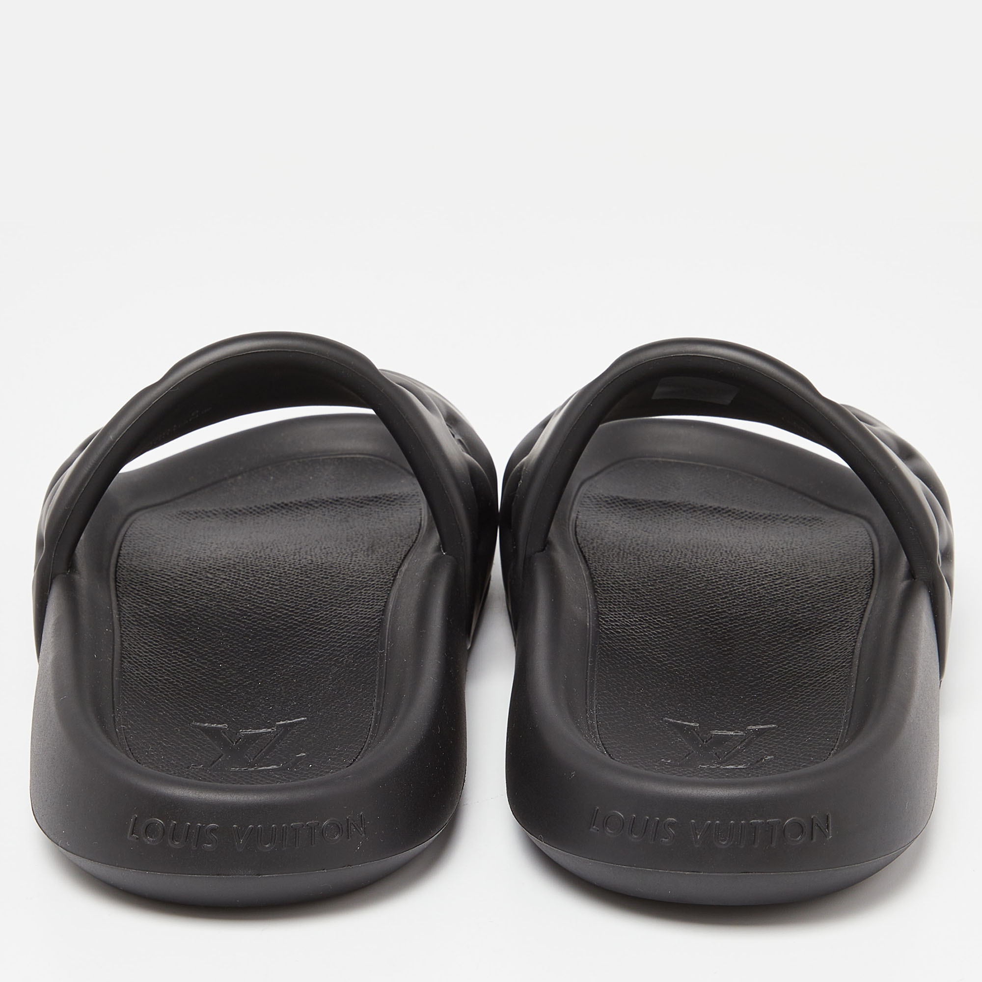 Louis Vuitton Black Monogram Rubber Waterfront Mule Sandals Size 42