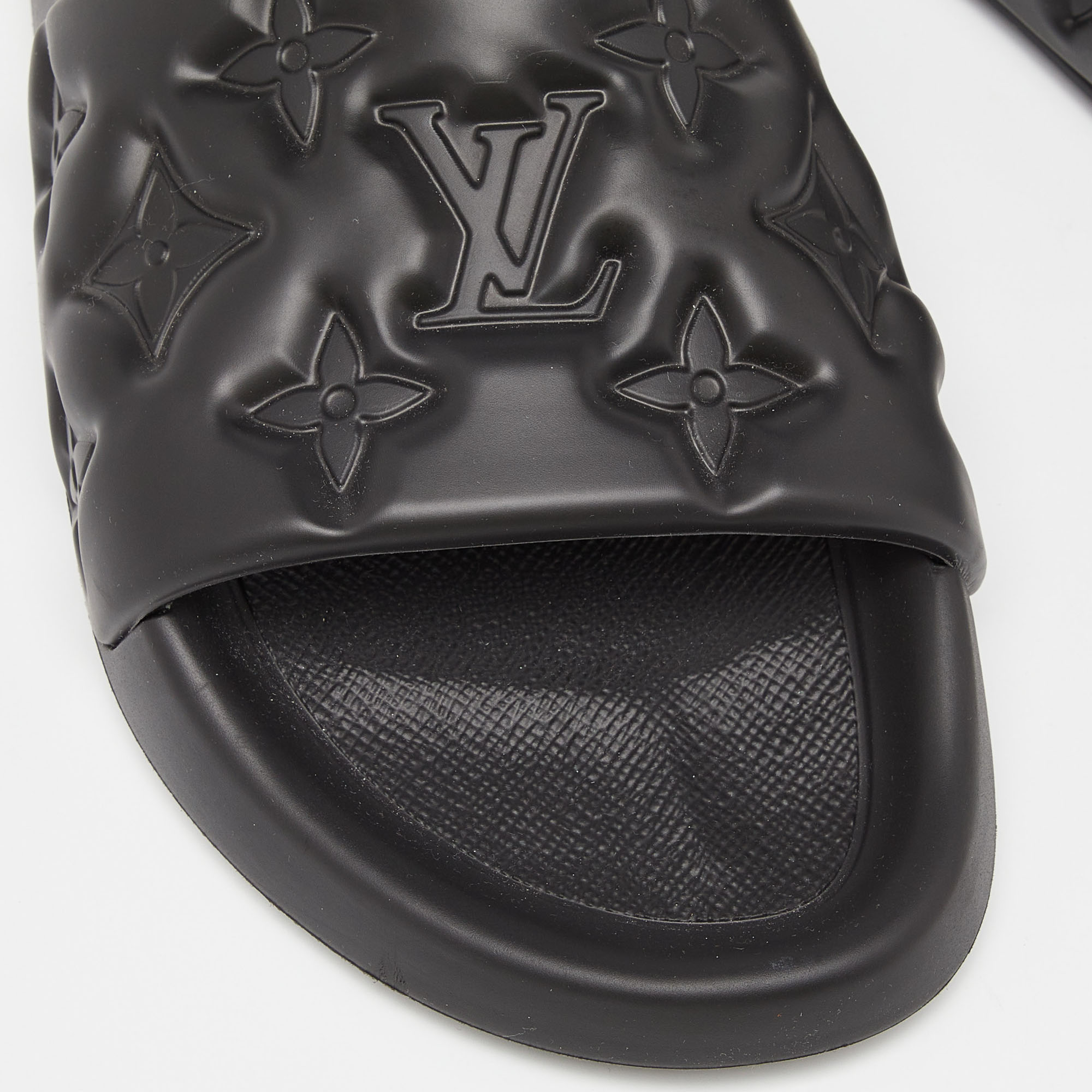 Louis Vuitton Black Monogram Rubber Waterfront Mule Sandals Size 42