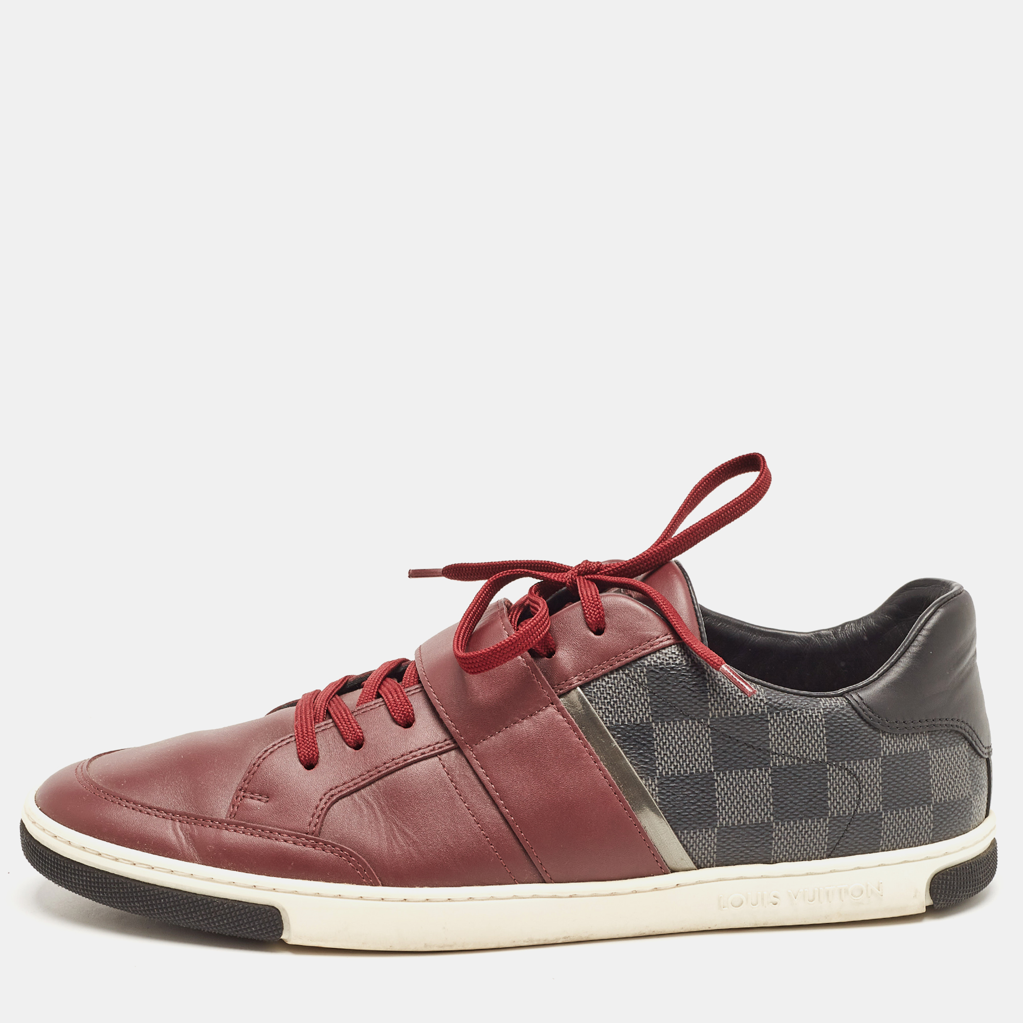 

Louis Vuitton Two Tone Damier Ebene Fabric and Leather Sneakers Size, Burgundy