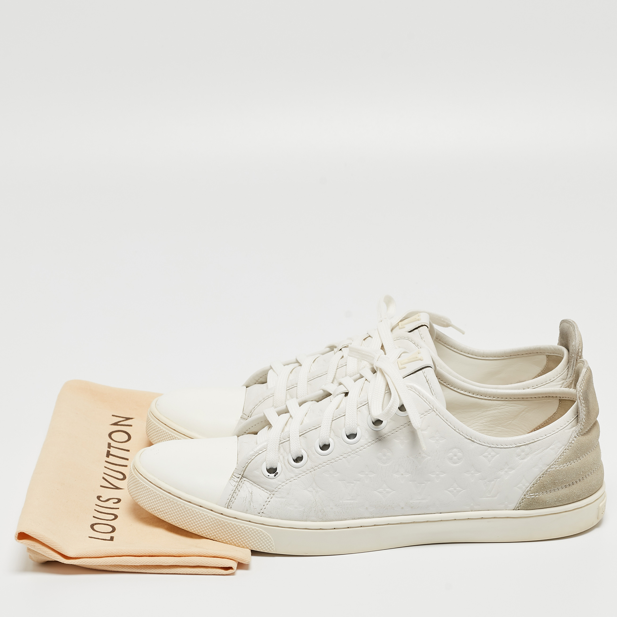 Louis Vuitton White Monogram Embossed Leather Punchy Low Top Sneakers Size 40