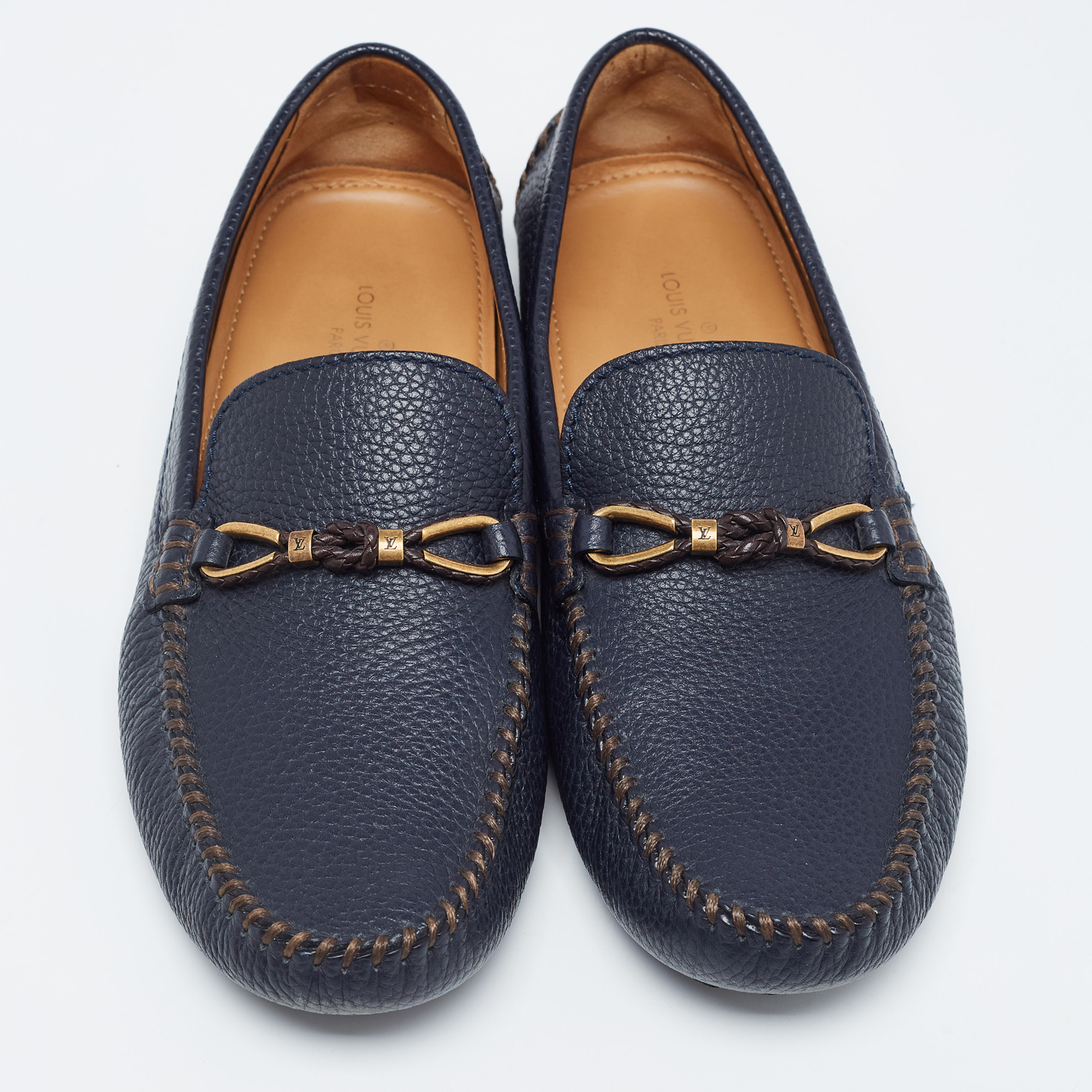 Louis Vuitton Navy Blue Epi Leather Raspail Slip On Loafers Size 42