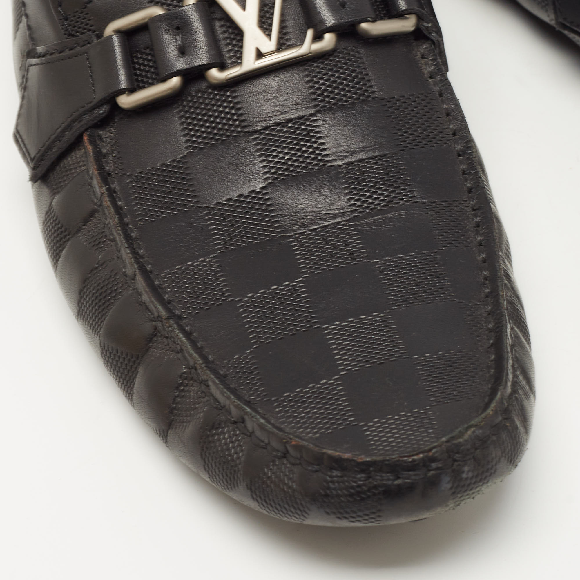 Louis Vuitton Black Damier Embossed Leather Hockenheim Loafers Size 43
