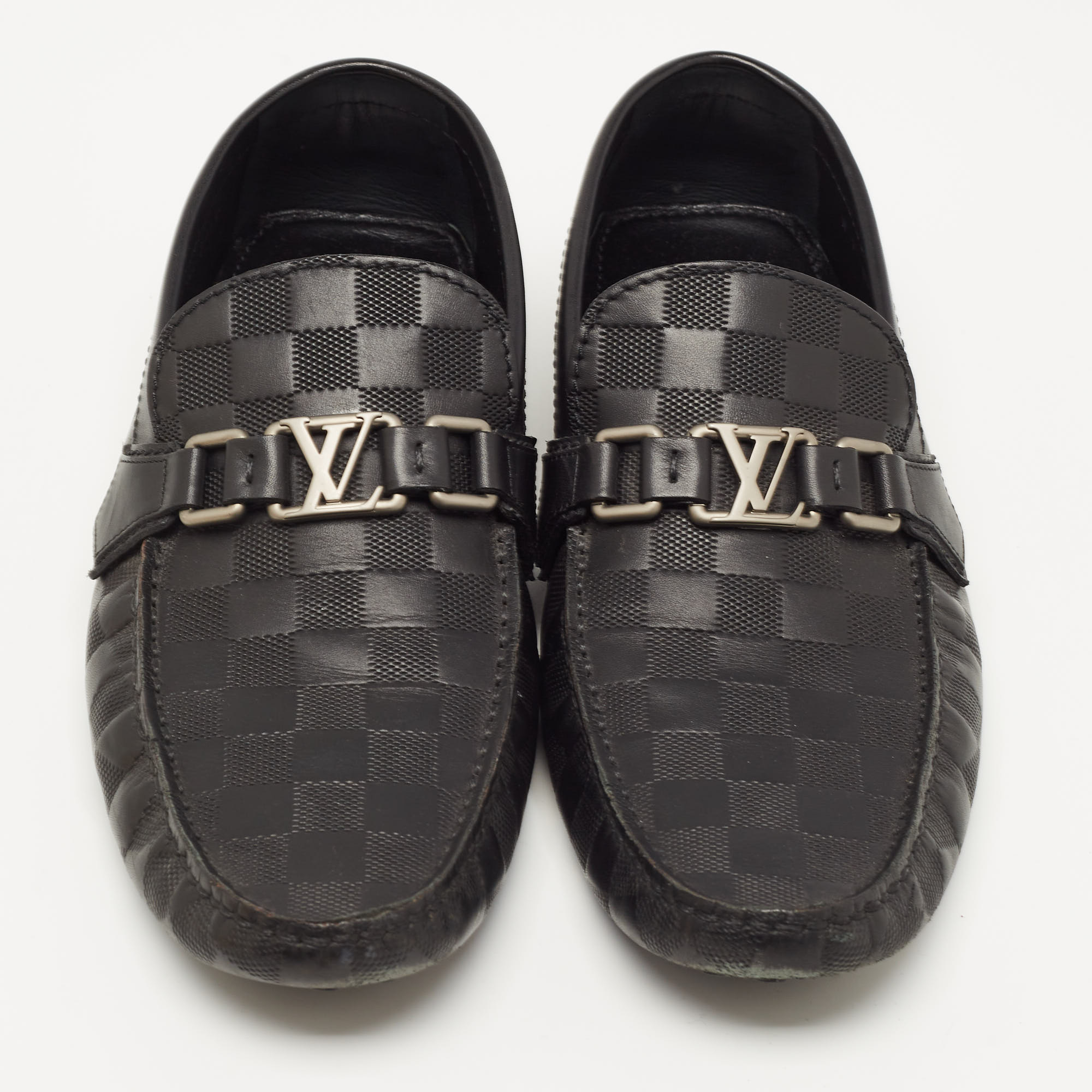 Louis Vuitton Black Damier Embossed Leather Hockenheim Loafers Size 43