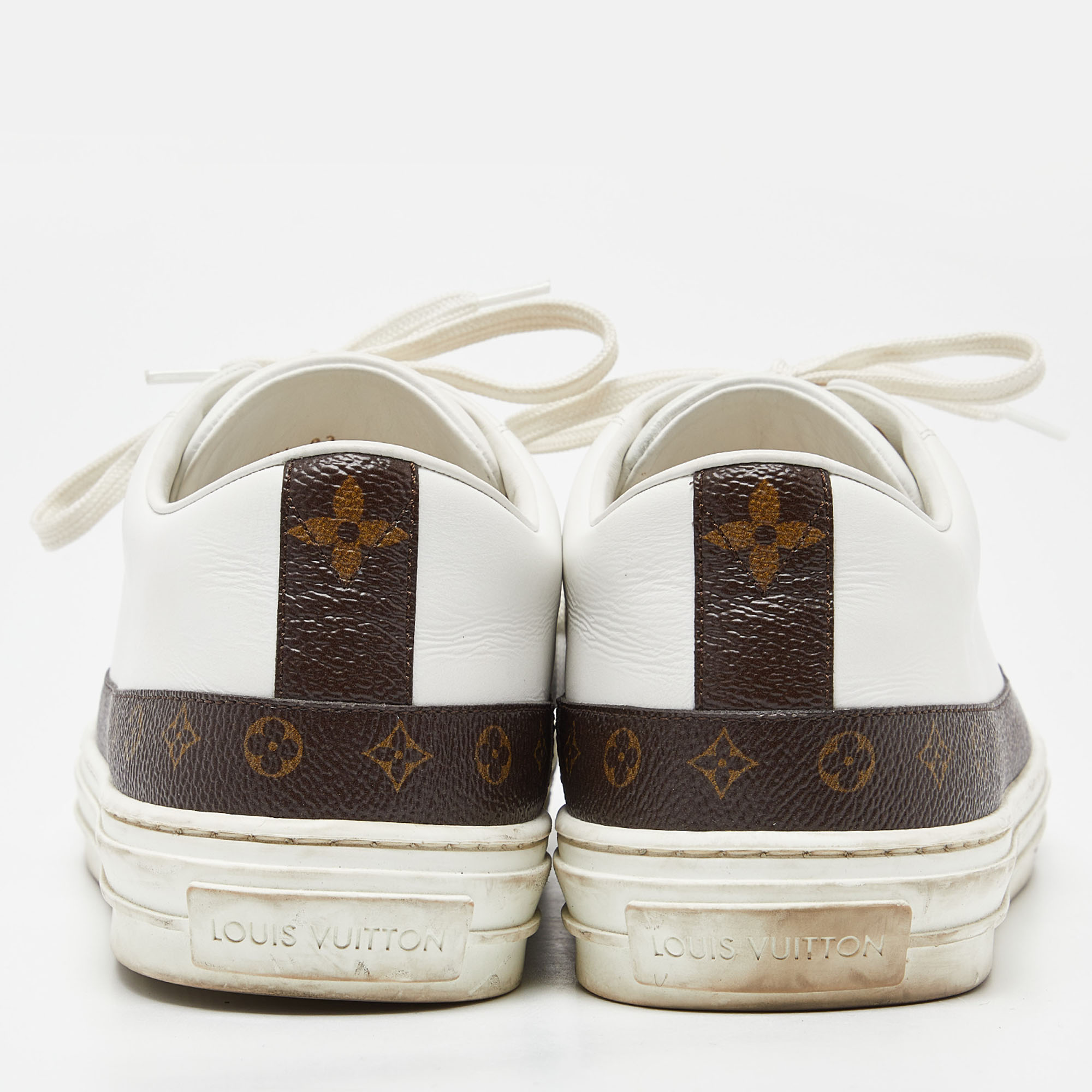Louis Vuitton White/Brown Leather And Monogram Canvas Stellar Low Top Sneakers Size 41