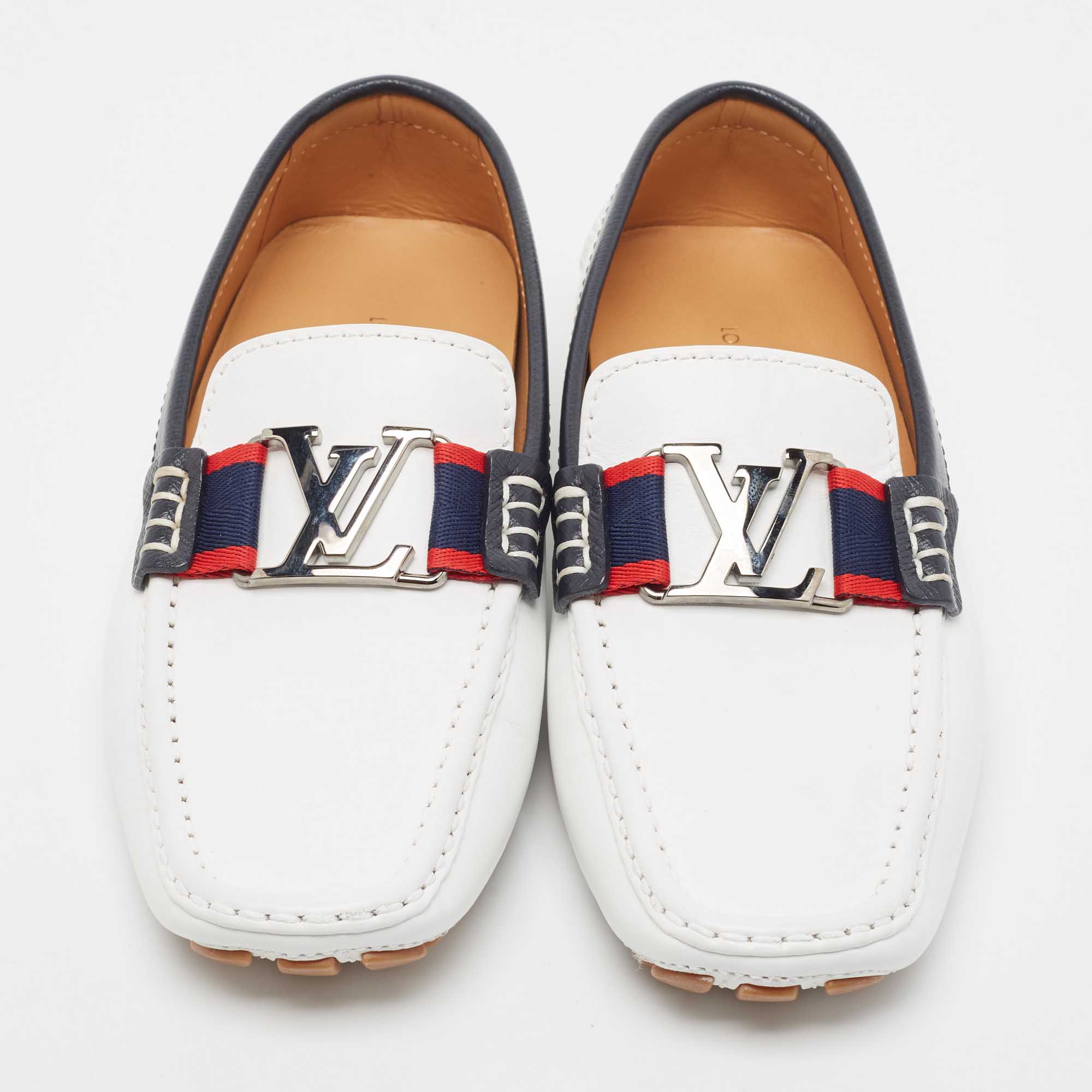 Louis Vuitton White/Navy Blue Leather Monte Carlo Loafers Size 40