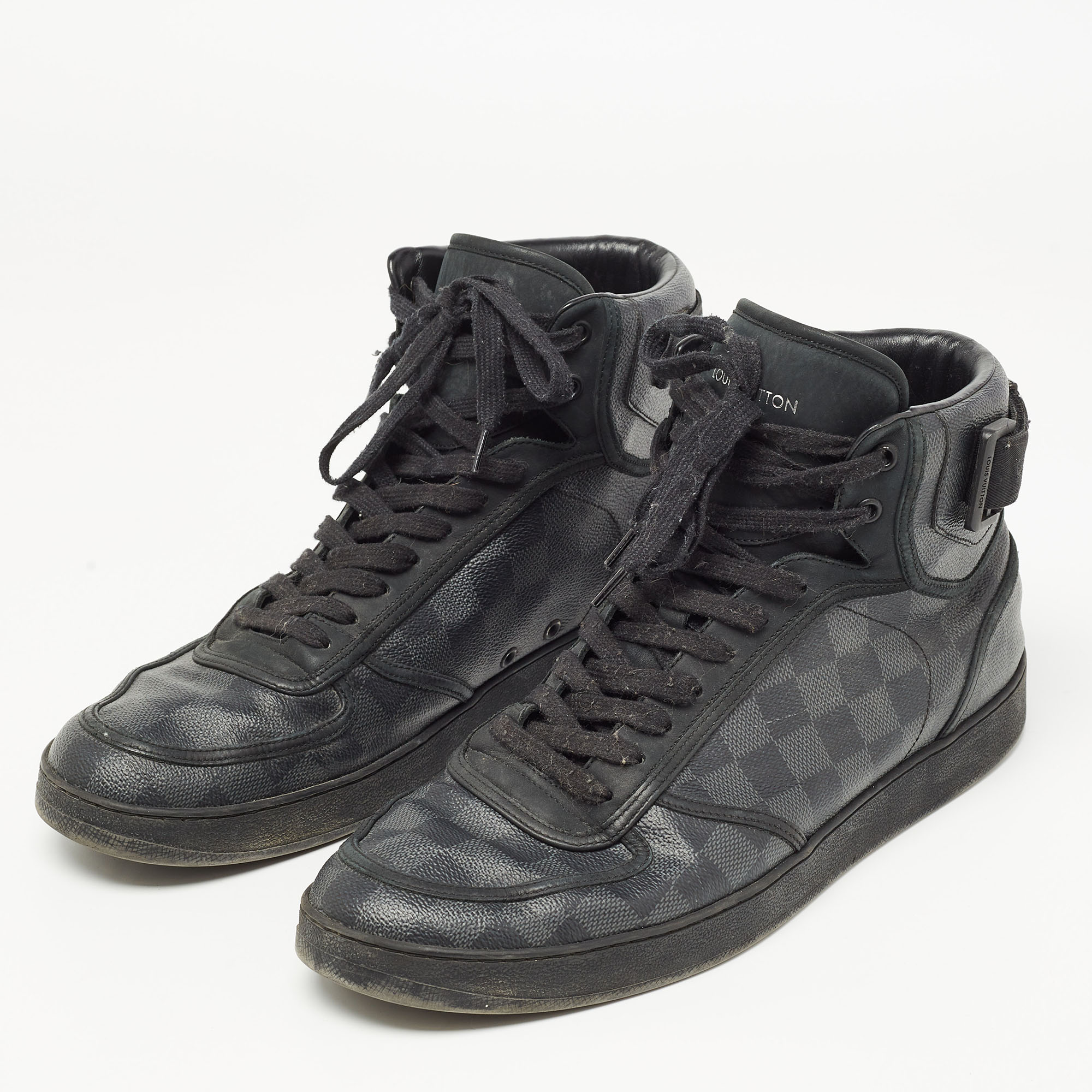 Louis Vuitton Black/Grey Graphite Canvas Rivoli High Top Sneakers Size 44.5