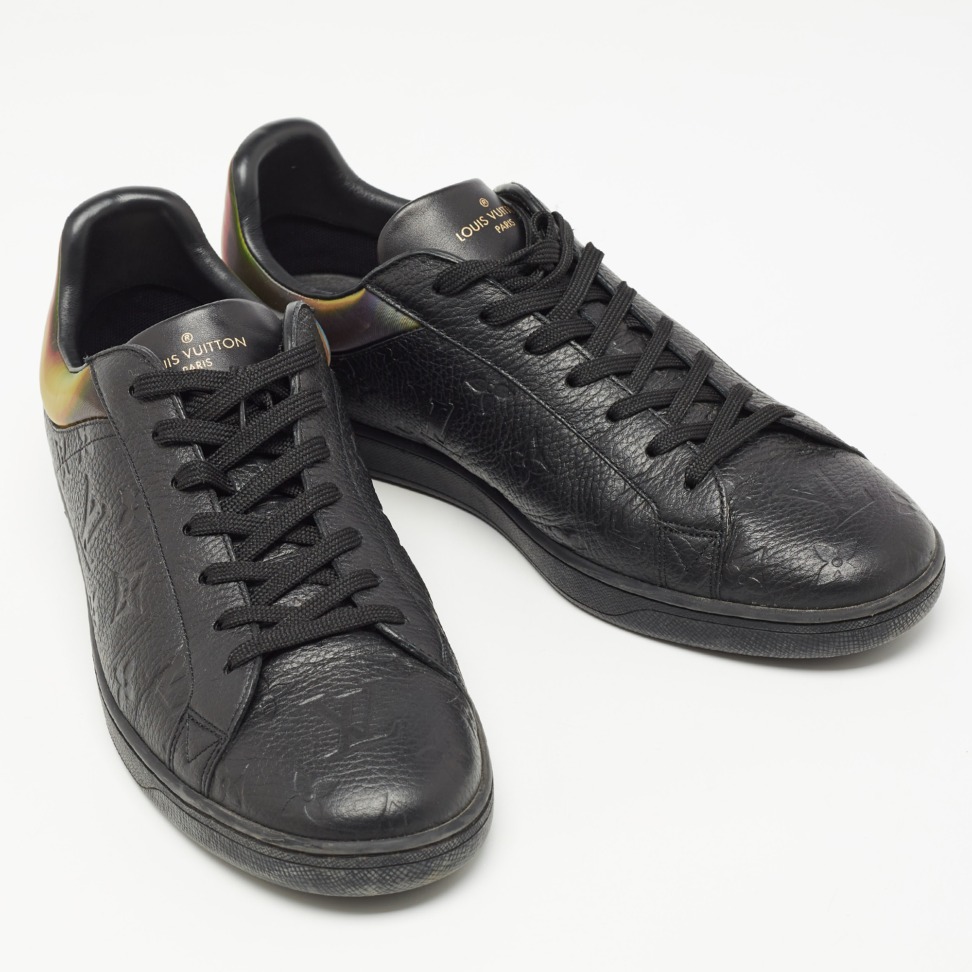 Louis Vuitton Black Monogram Embossed Leather Luxembourg Sneakers Size 42.5