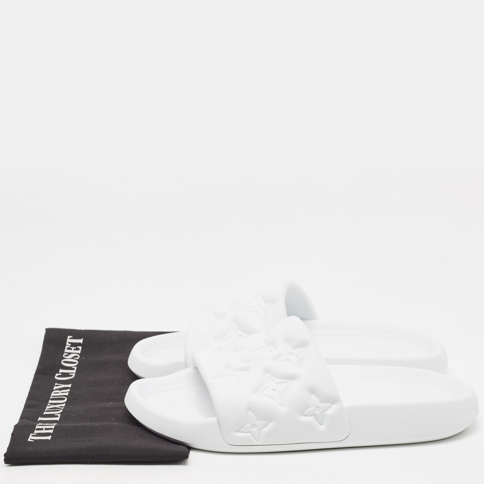 Louis Vuitton White Rubber Monogram Rubber Flat Slides Size 41