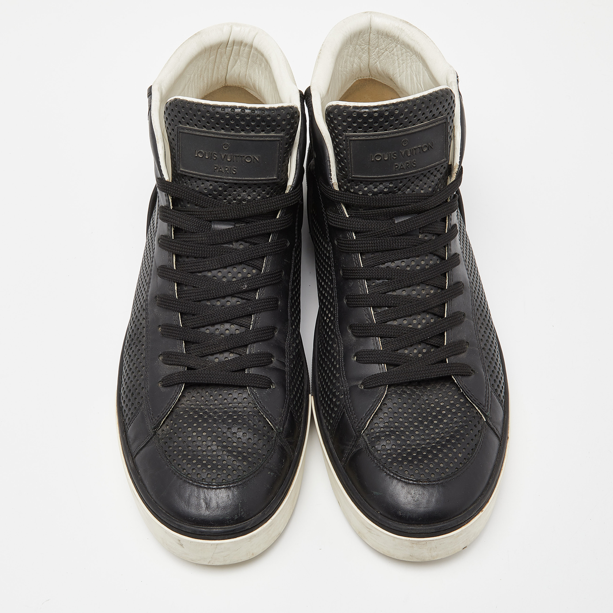 Louis Vuitton Black Leather,Monogram Canvas And Suede Line Up High Top Sneakers Size 43