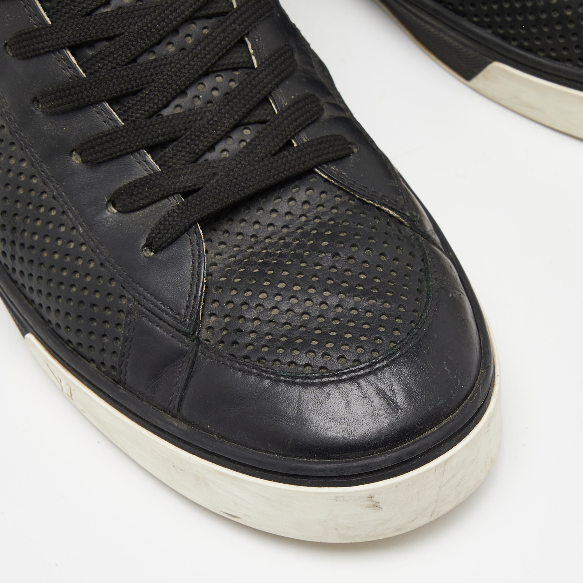 Louis Vuitton Black Leather,Monogram Canvas And Suede Line Up High Top Sneakers Size 43