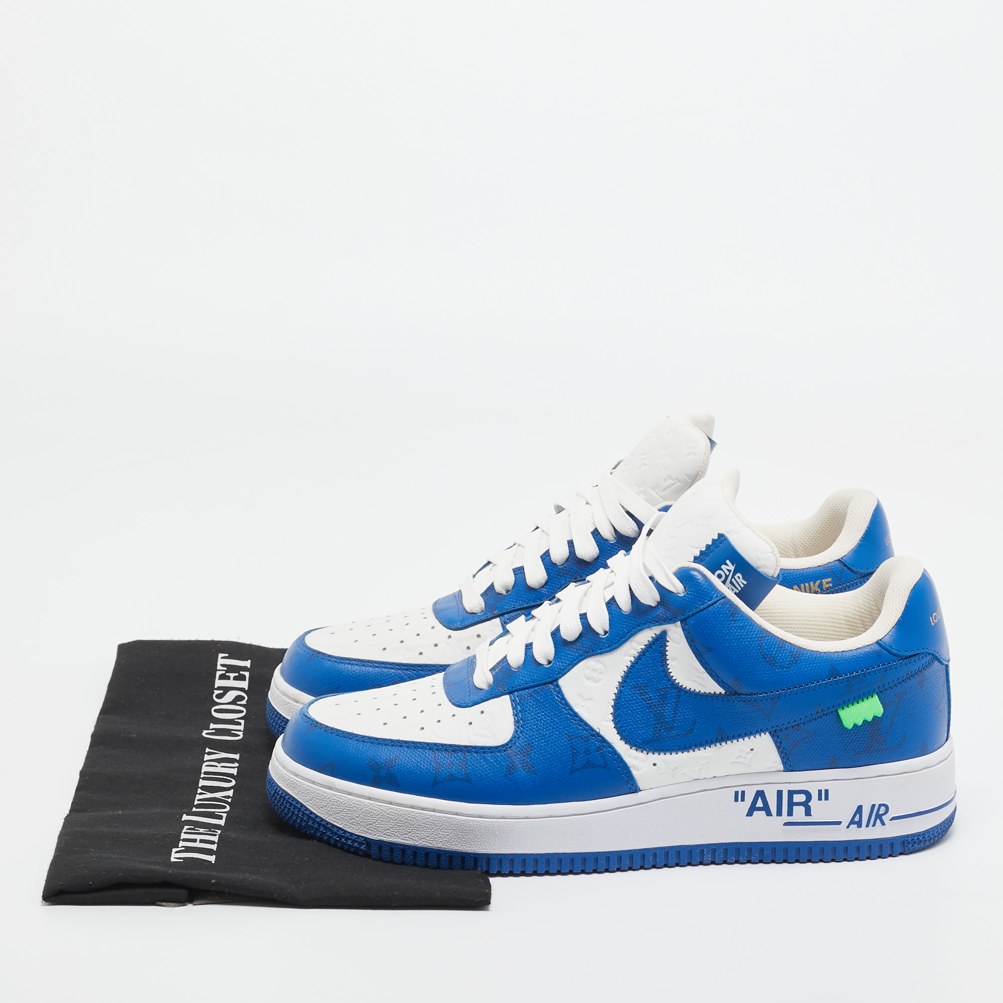 Louis Vuitton X Nike Blue/White Leather Nike Air Force 1 Low Top Sneakers Size 42