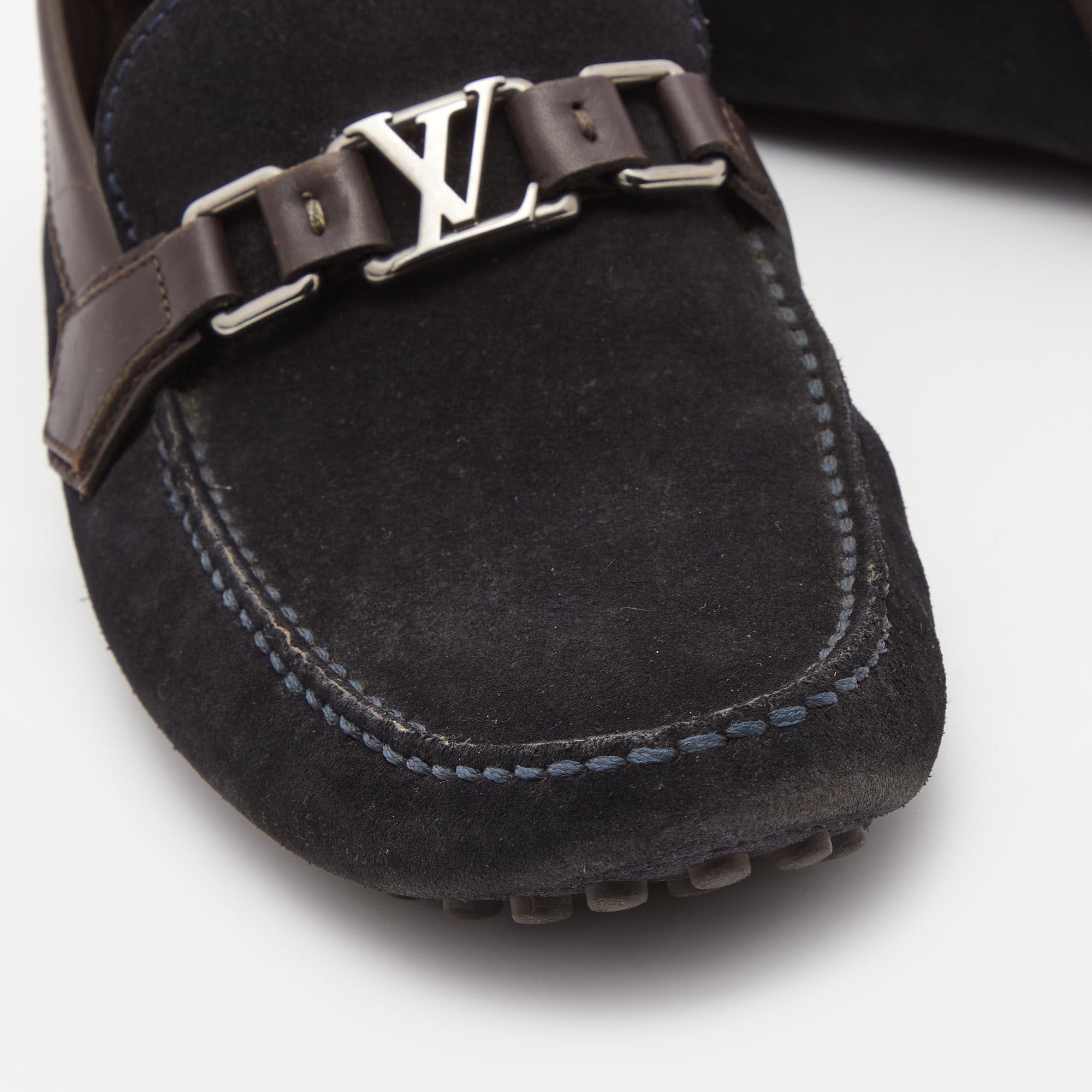 Louis Vuitton Navy Blue Suede Hockenheim Loafers Size 43.5