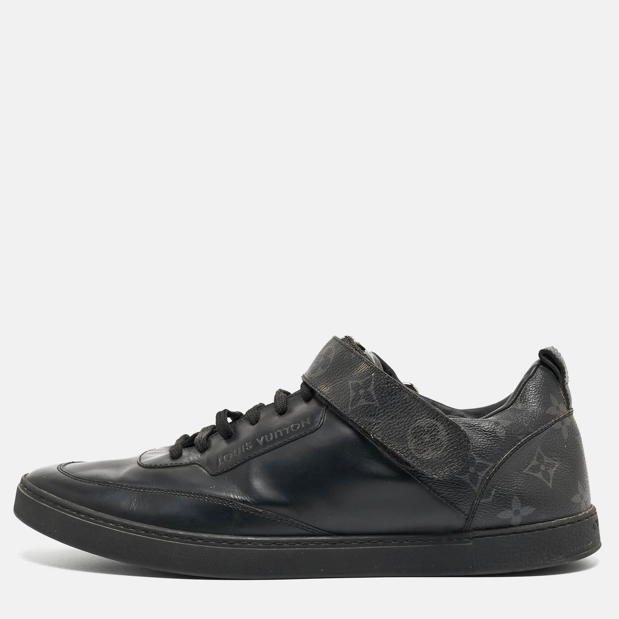 Louis Vuitton Black Leather And Monogram Canvas Passenger Sneakers Size 42.5