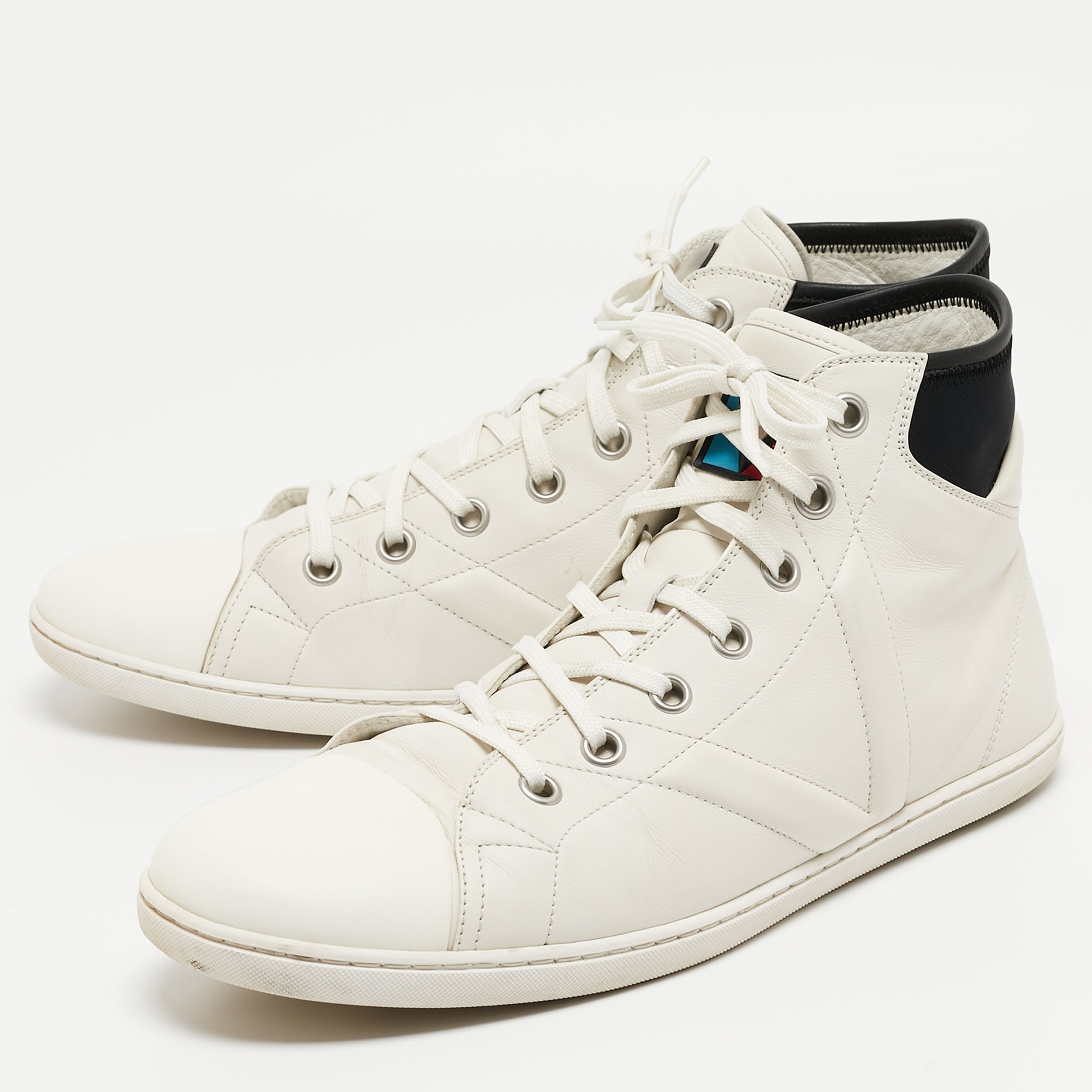 Louis Vuitton White/Black Leather Trainer High Top Sneakers Size 42.5