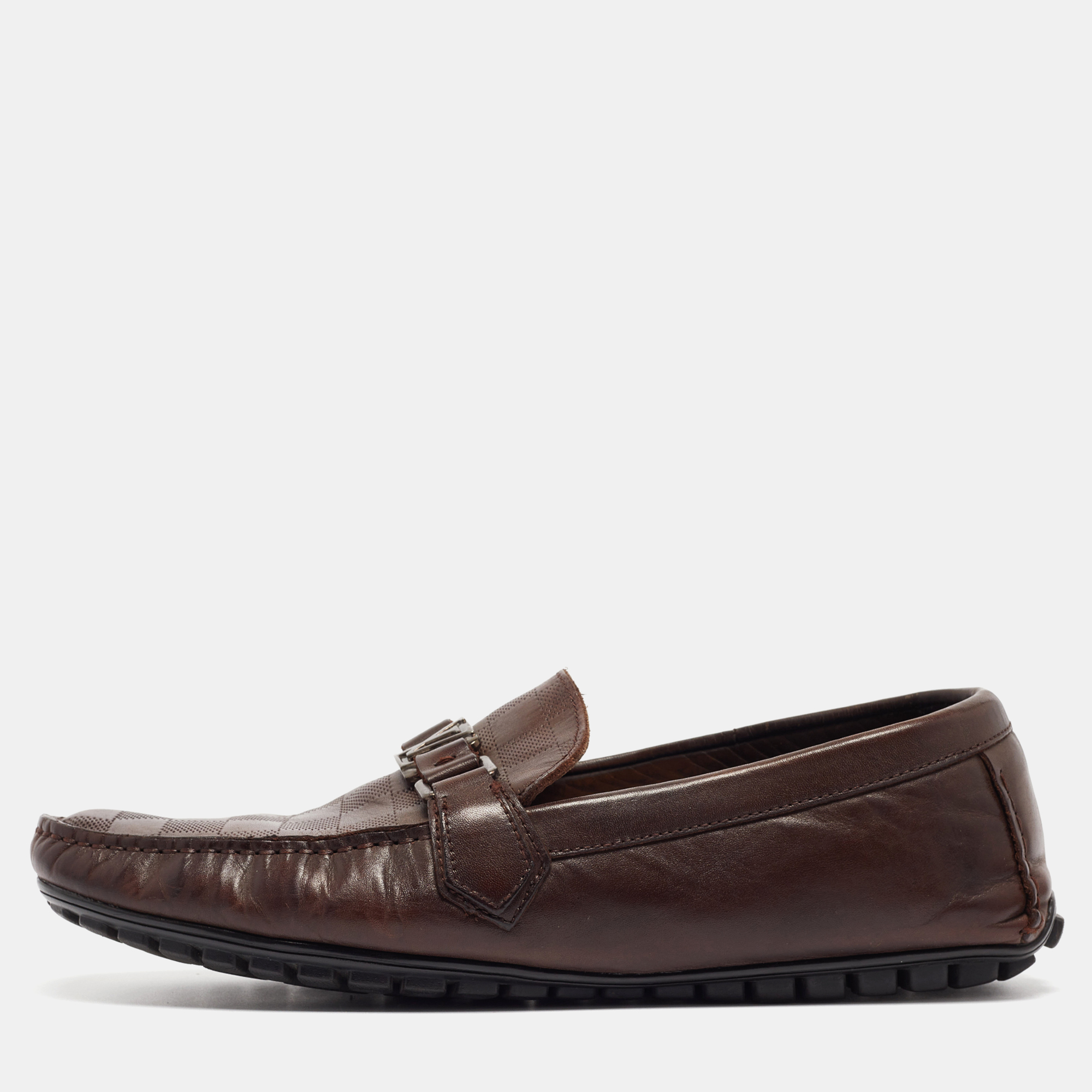 Louis vuitton brown damier leather hockenheim loafers size 44