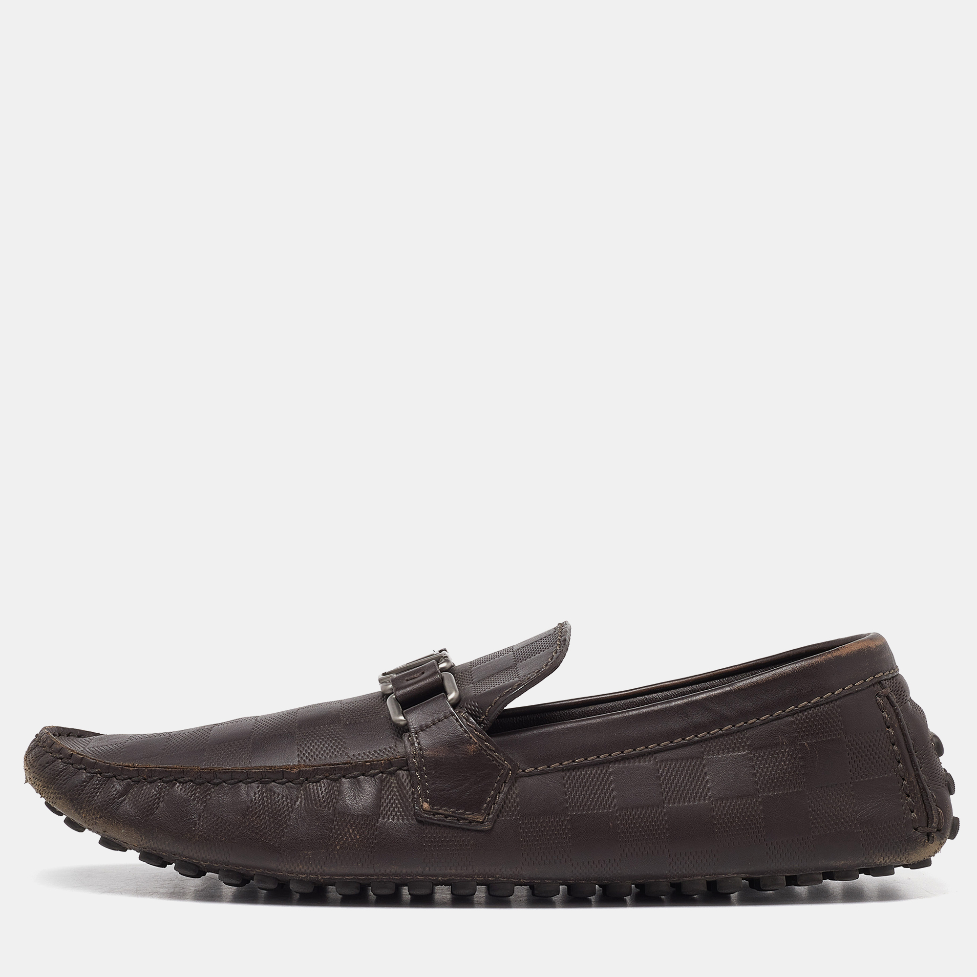 Louis vuitton brown leather hockenheim slip on loafers size 43.5