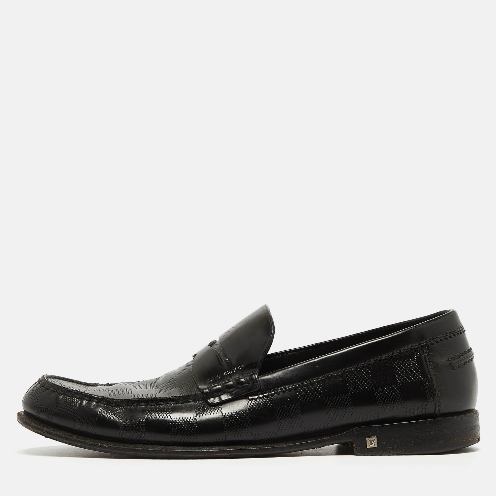 Louis vuitton black damier leather santiago loafers size 41.5