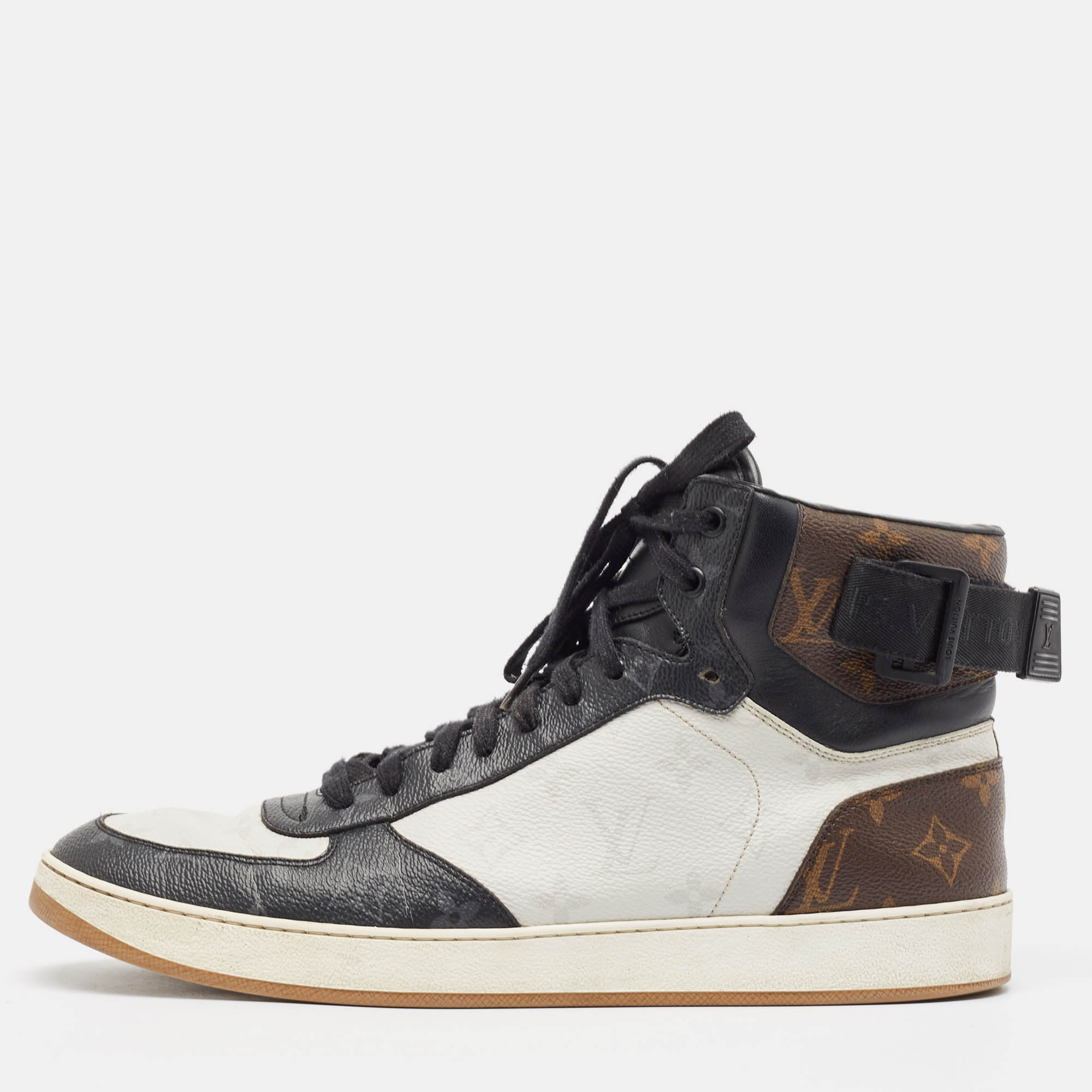 Louis vuitton tricolor monogram canvas and leather rivoli sneakers size 44