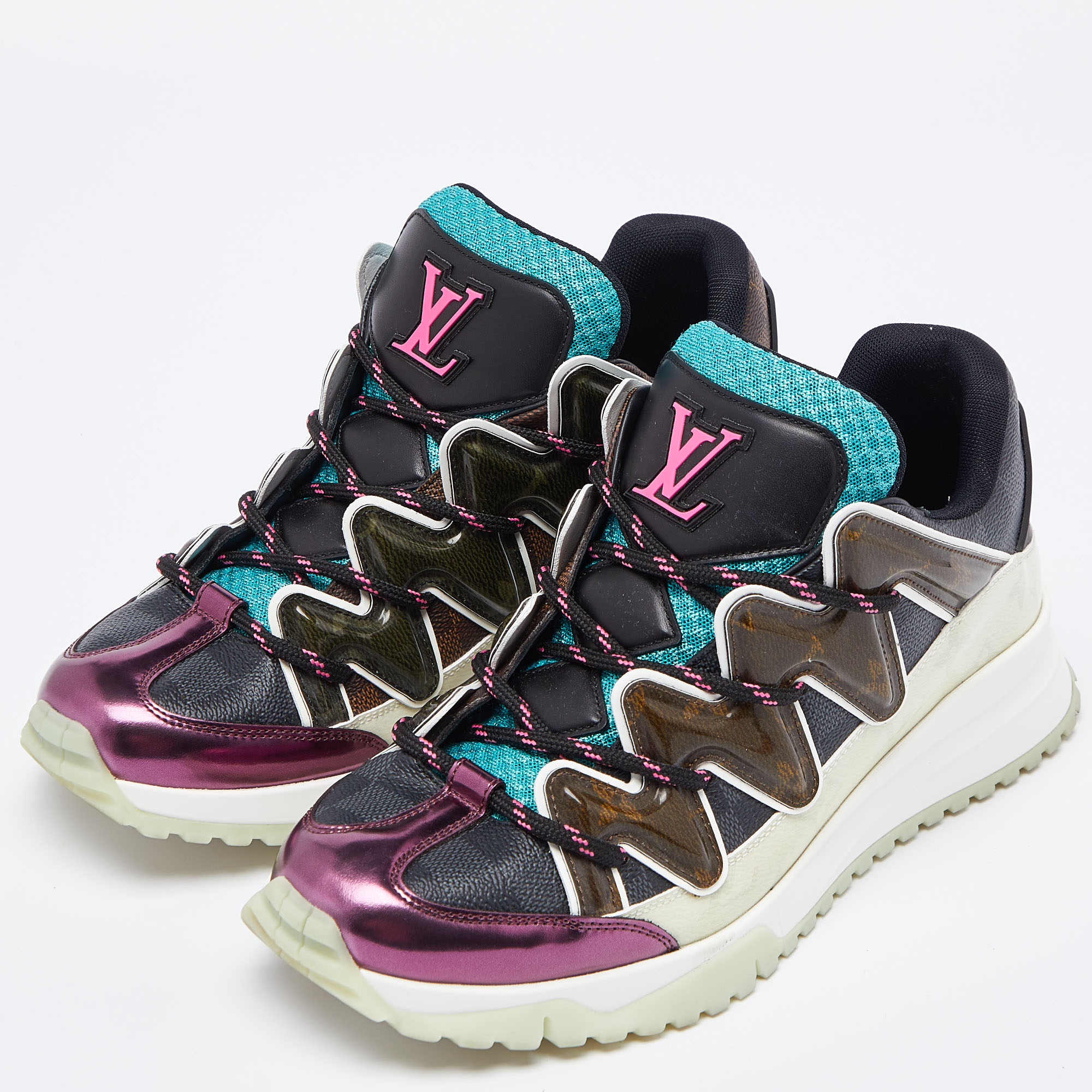 Louis Vuitton Multicolor Coated Canvas And Leather Zig Zag Lace Up Sneakers Size 42