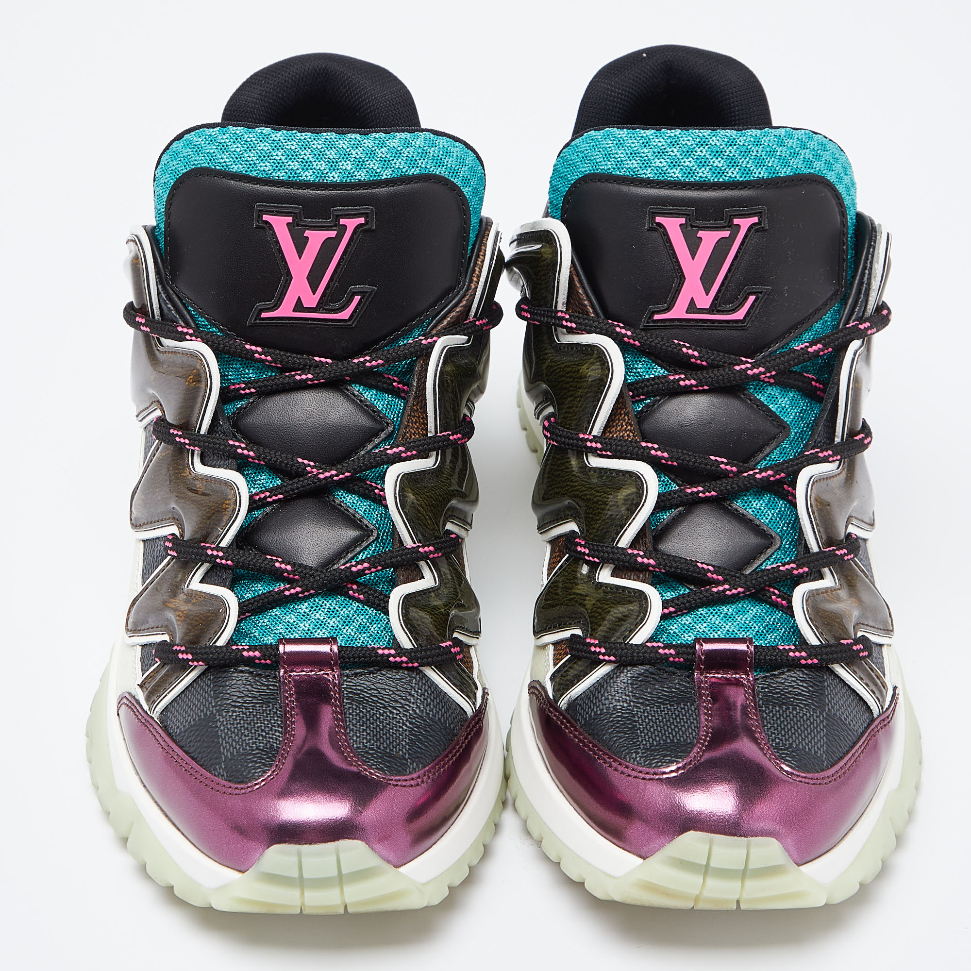 Louis Vuitton Multicolor Coated Canvas And Leather Zig Zag Lace Up Sneakers Size 42