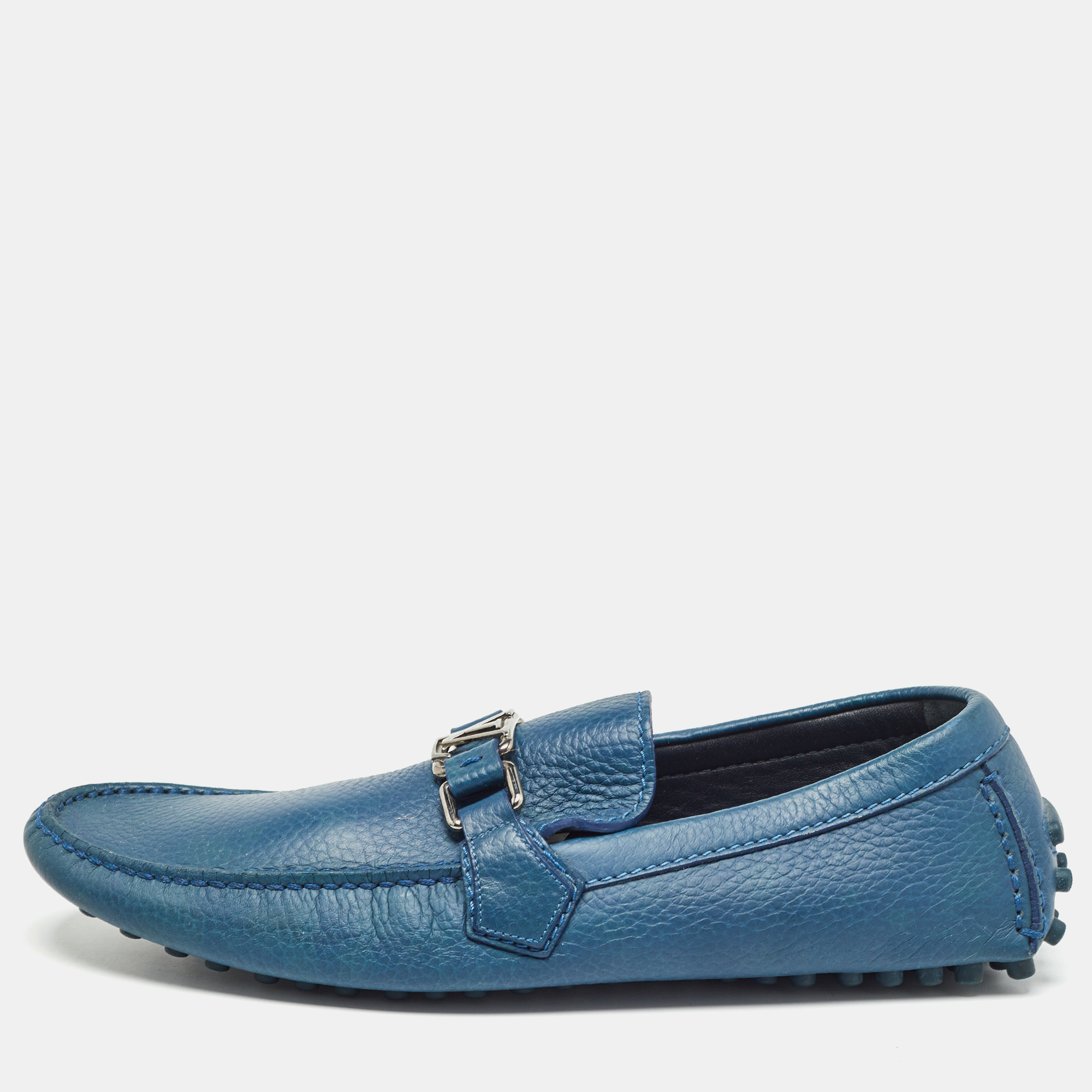 Louis vuitton blue leather hockenheim slip on loafers size 42