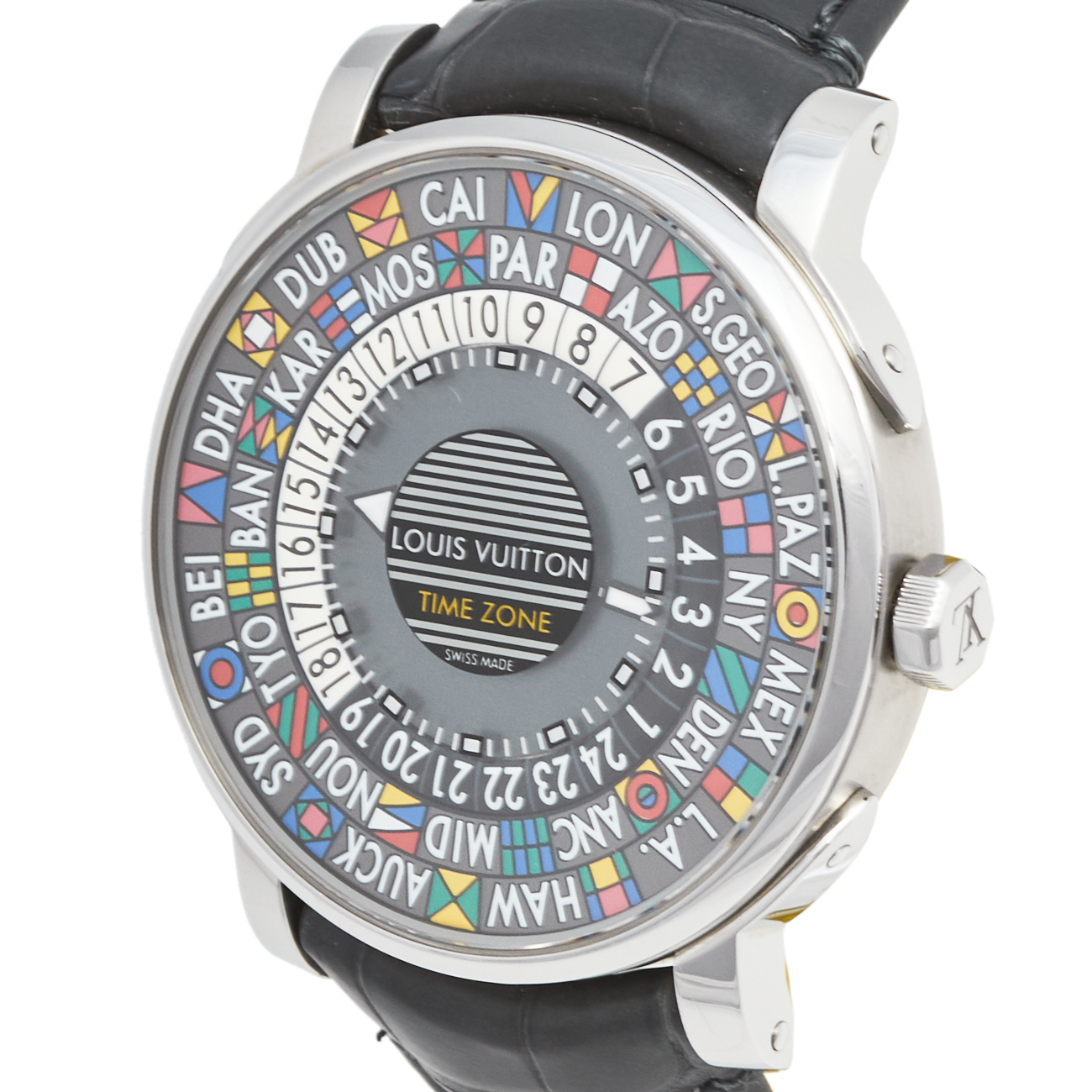 Louis Vuitton Multicolor Stainless Steel Alligator Escale Timezone Q5D20 Men's Wristwatch, Grey
Louis Vuitton Multicolor Stainless Steel Alligator Escale Timezone Q5D20 Men's Wristwatch, Grey