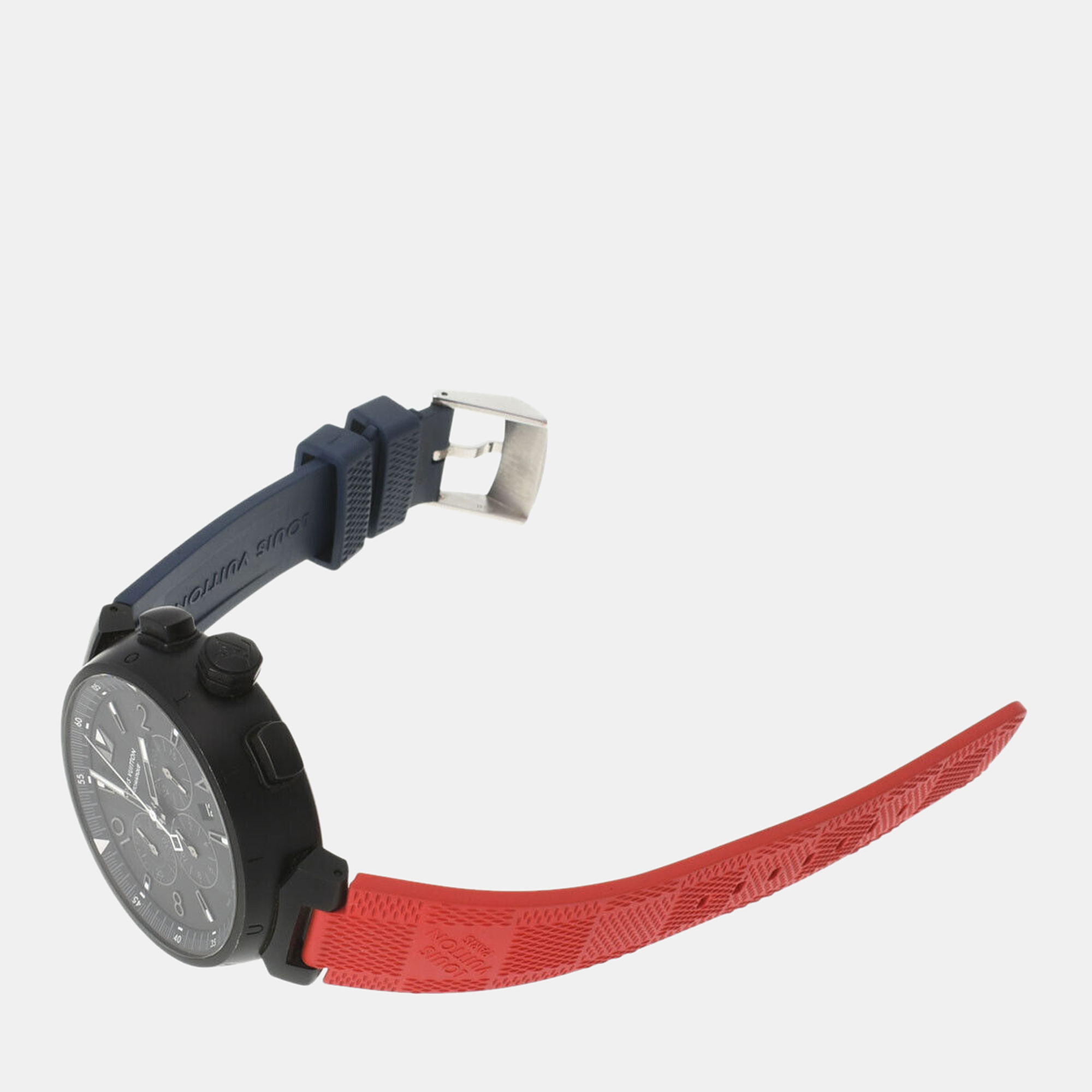 Louis Vuitton Black Stainless Steel Tambour Q1A62 Automatic Men's Wristwatch 46 Mm