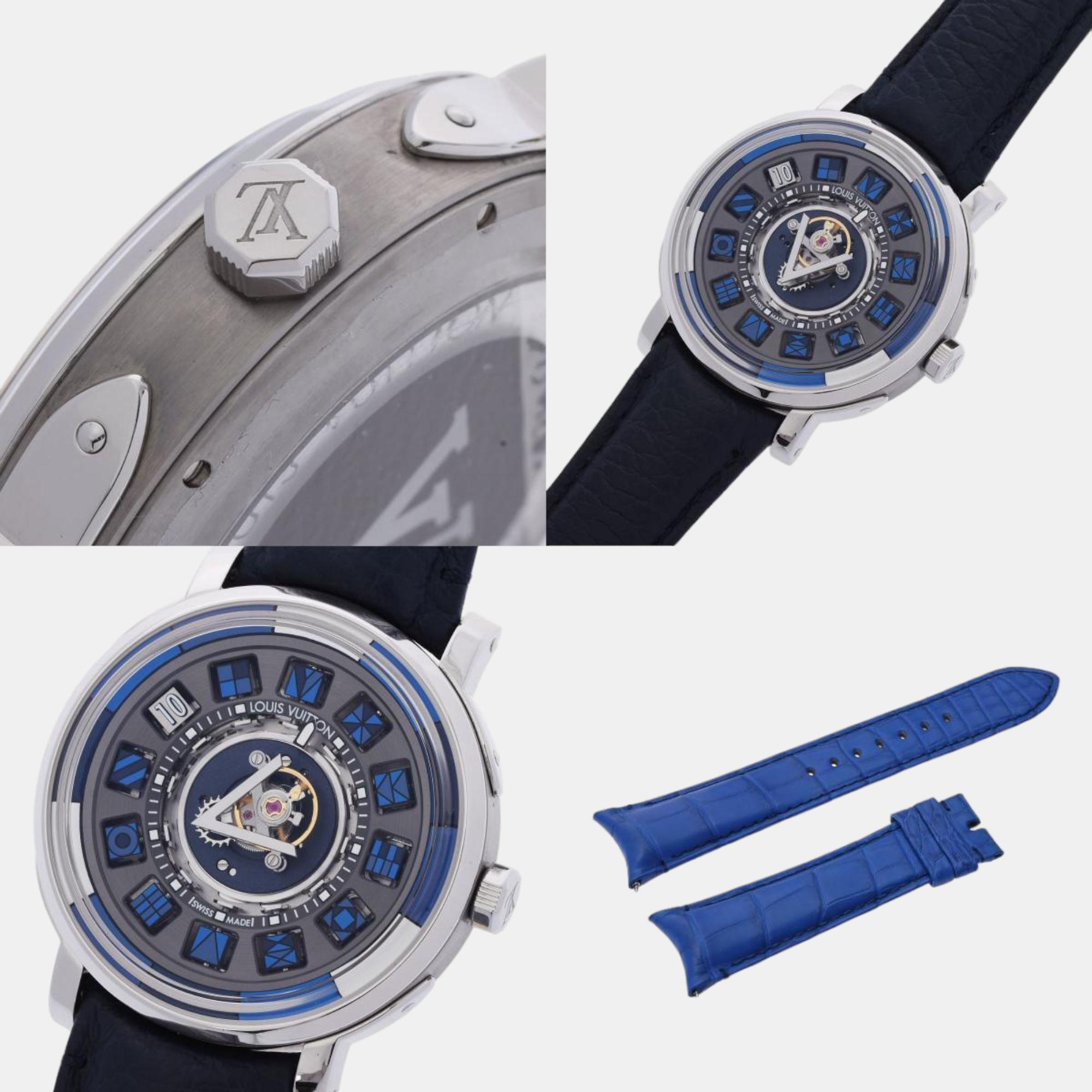 Louis Vuitton Blue Titanium Escale Spin Time Automatic Men's Wristwatch 41 Mm
