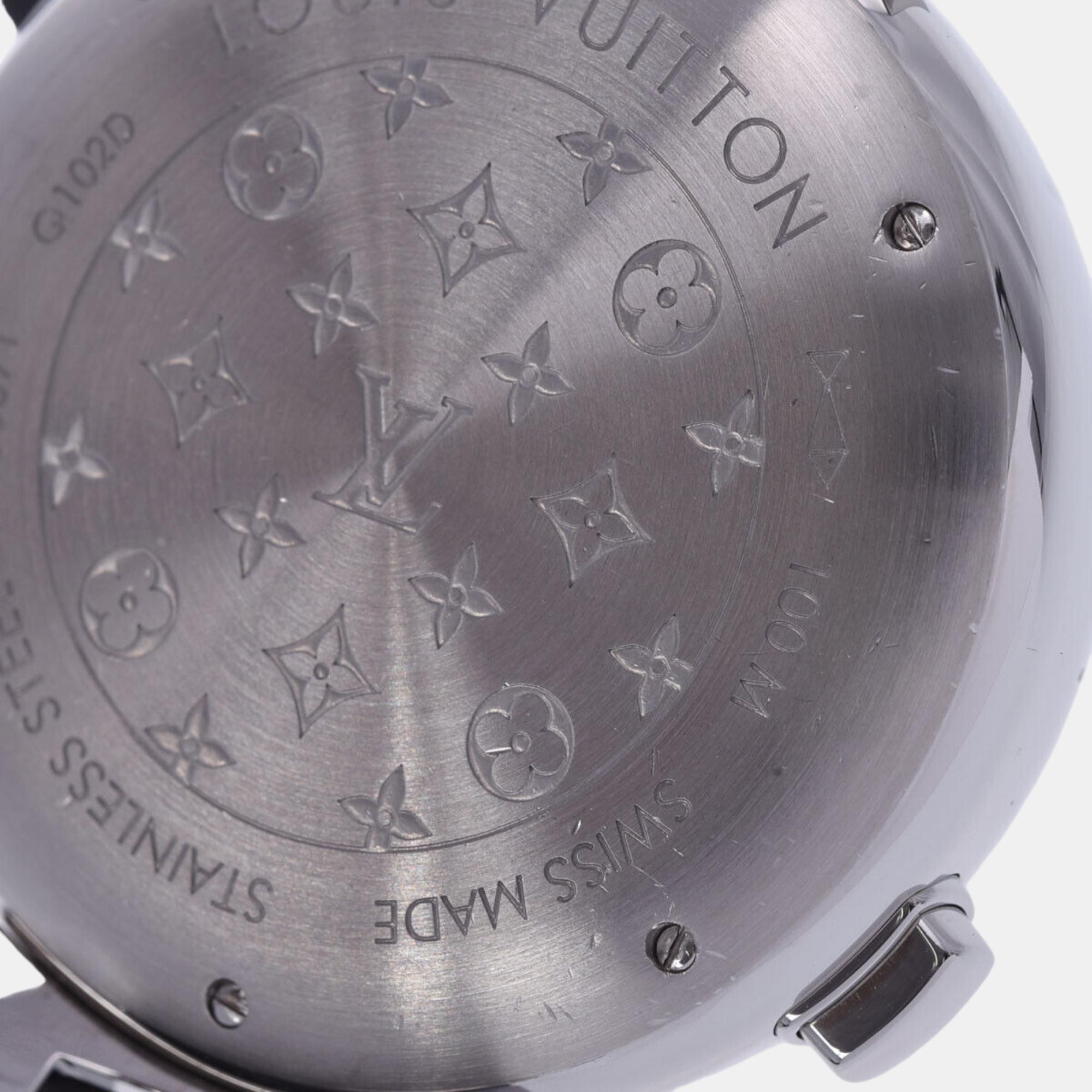 Louis Vuitton Blue Stainless Steel Tambour Q102D Quartz Men's Wristwatch 44 Mm