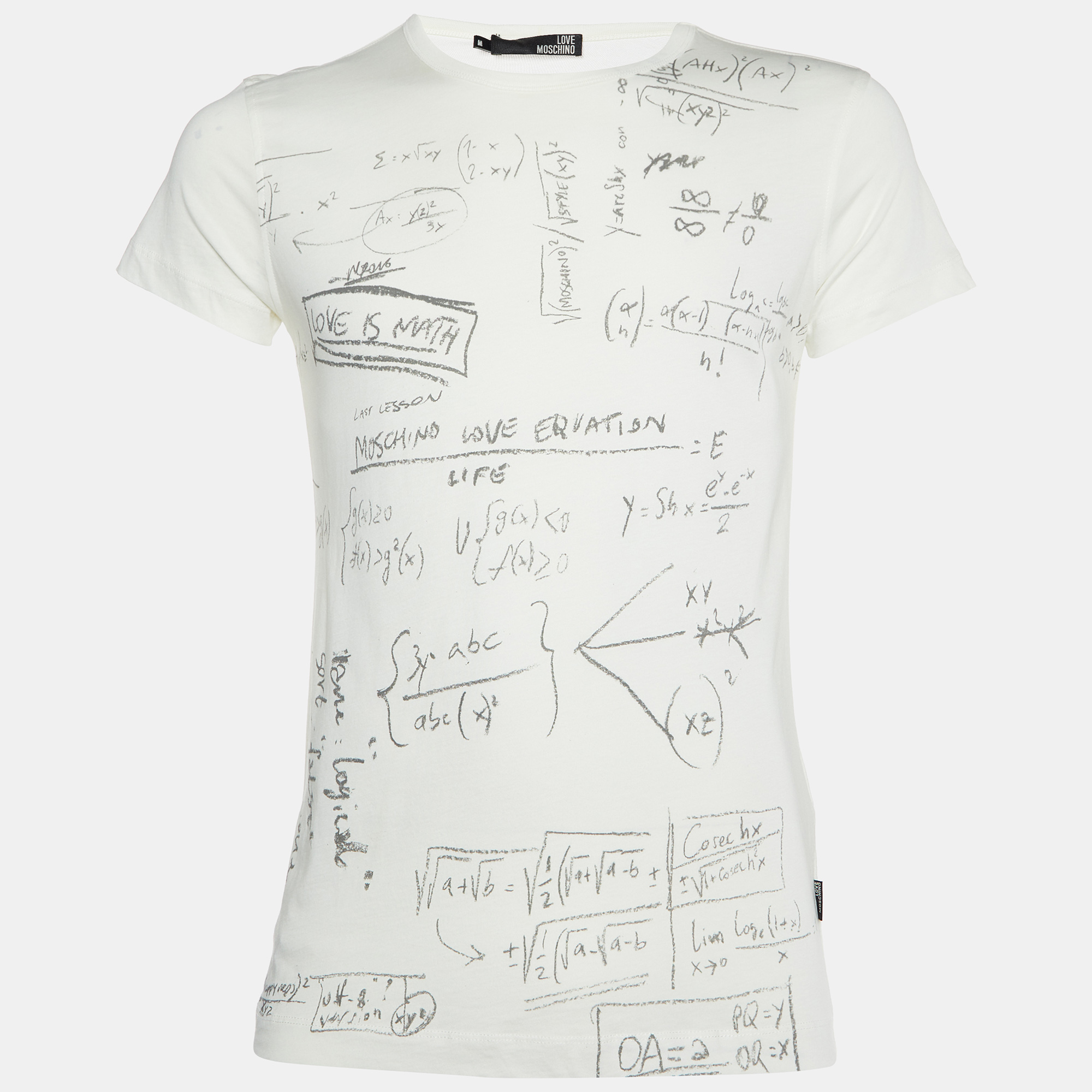 Love moschino ivory math scribble print cotton crew neck t-shirt m