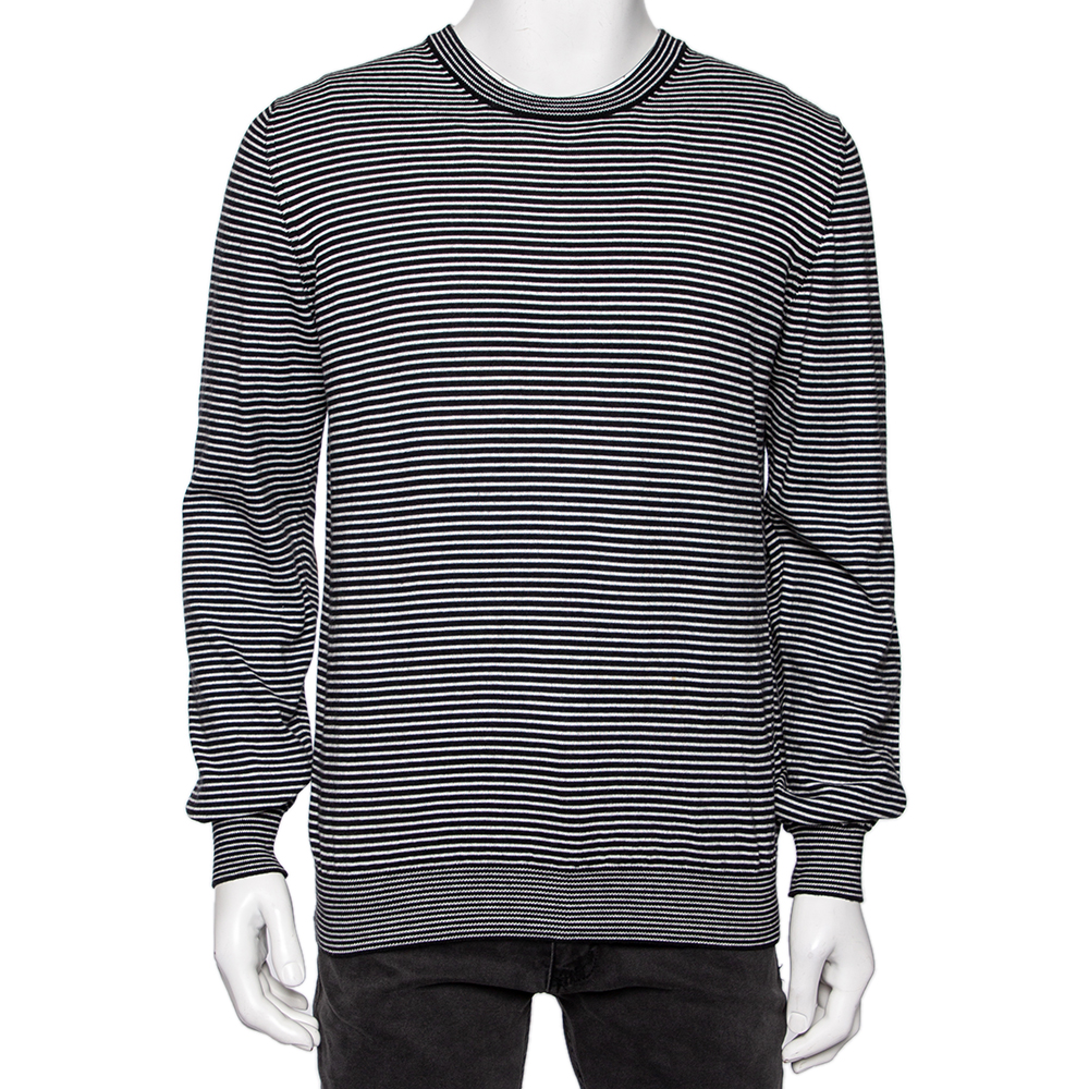 Maison Martin Margiela Black Striped Wool Suede Patch Detailed Jumper L