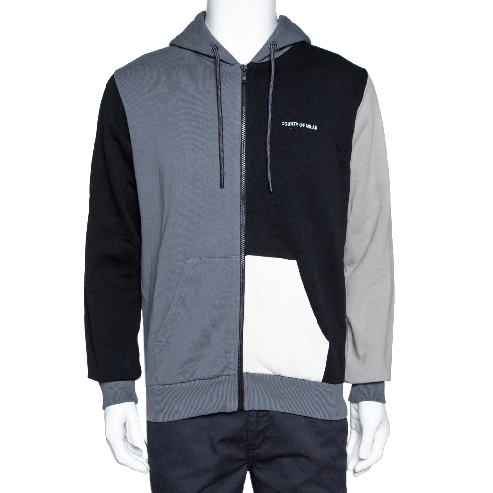 Image of Marcelo Burlon Colour Block Cotton Zip Front Hoodie S